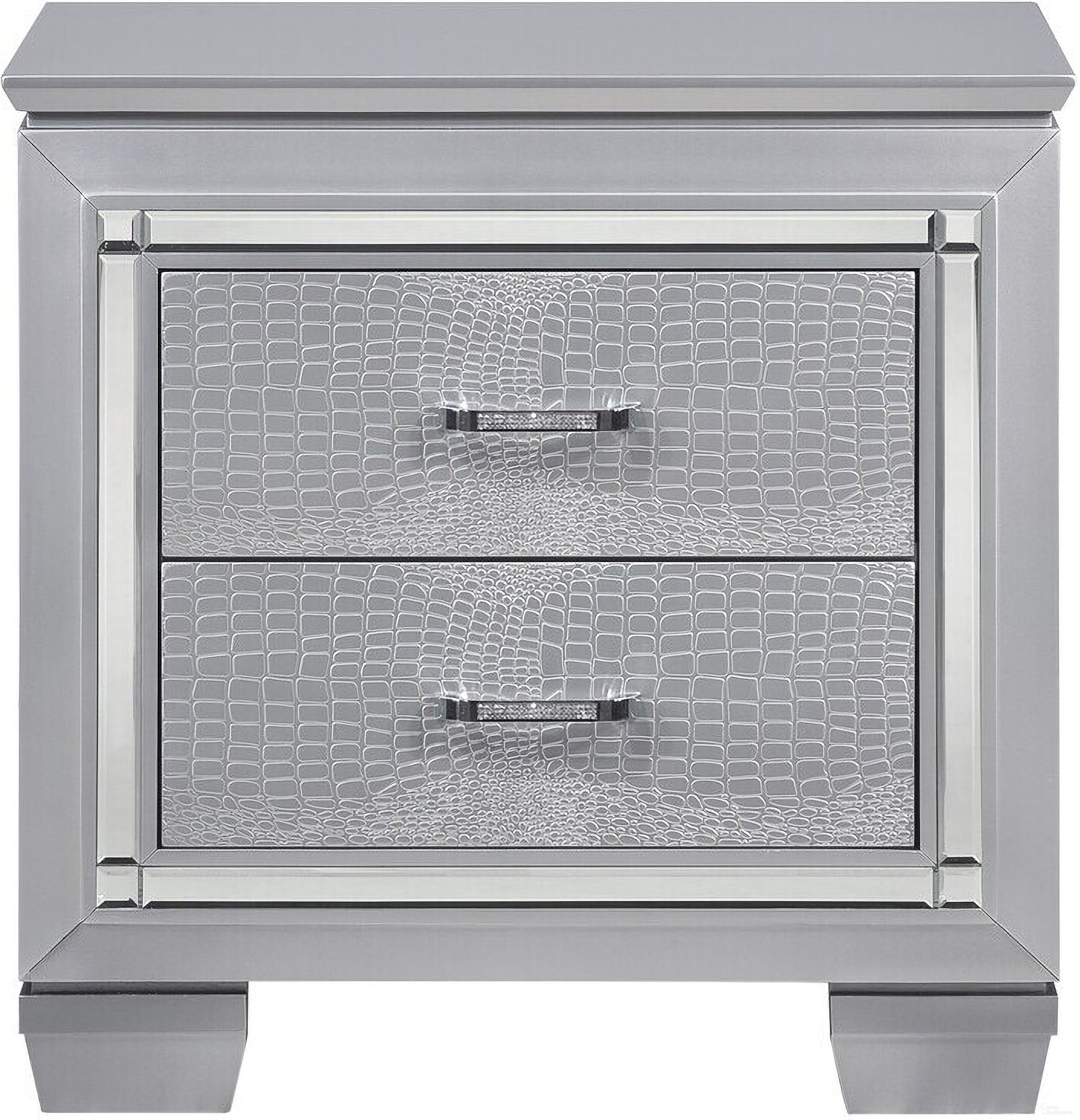 The appearance of Allura Silver Nightstand designed by Homelegance in the modern / contemporary interior design. This silver piece of furniture was selected by 1StopBedrooms from Allura Collection to add a touch of cosiness and style into your home. Sku: 1916-4. Material: Wood.