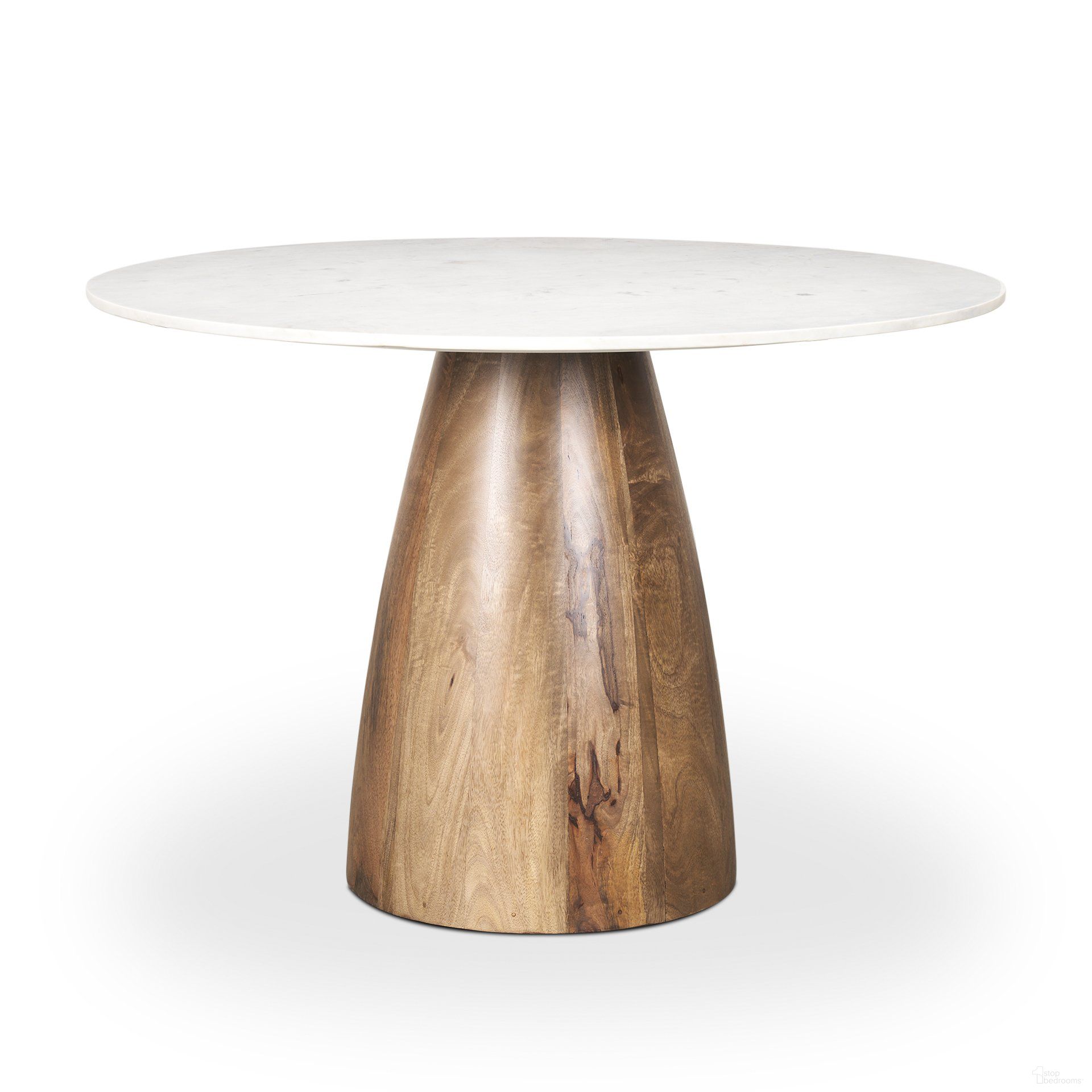 The appearance of Allyson 42 Inch White Marble Top Dining Table In Medium Brown designed by Mercana in the modern / contemporary interior design. This wood brown piece of furniture  was selected by 1StopBedrooms from Allyson Collection to add a touch of cosiness and style into your home. Sku: 70563-AB. Table Base Style: Pedestal. Table Top Shape: Round. Size: 42". Material: Solid Wood.