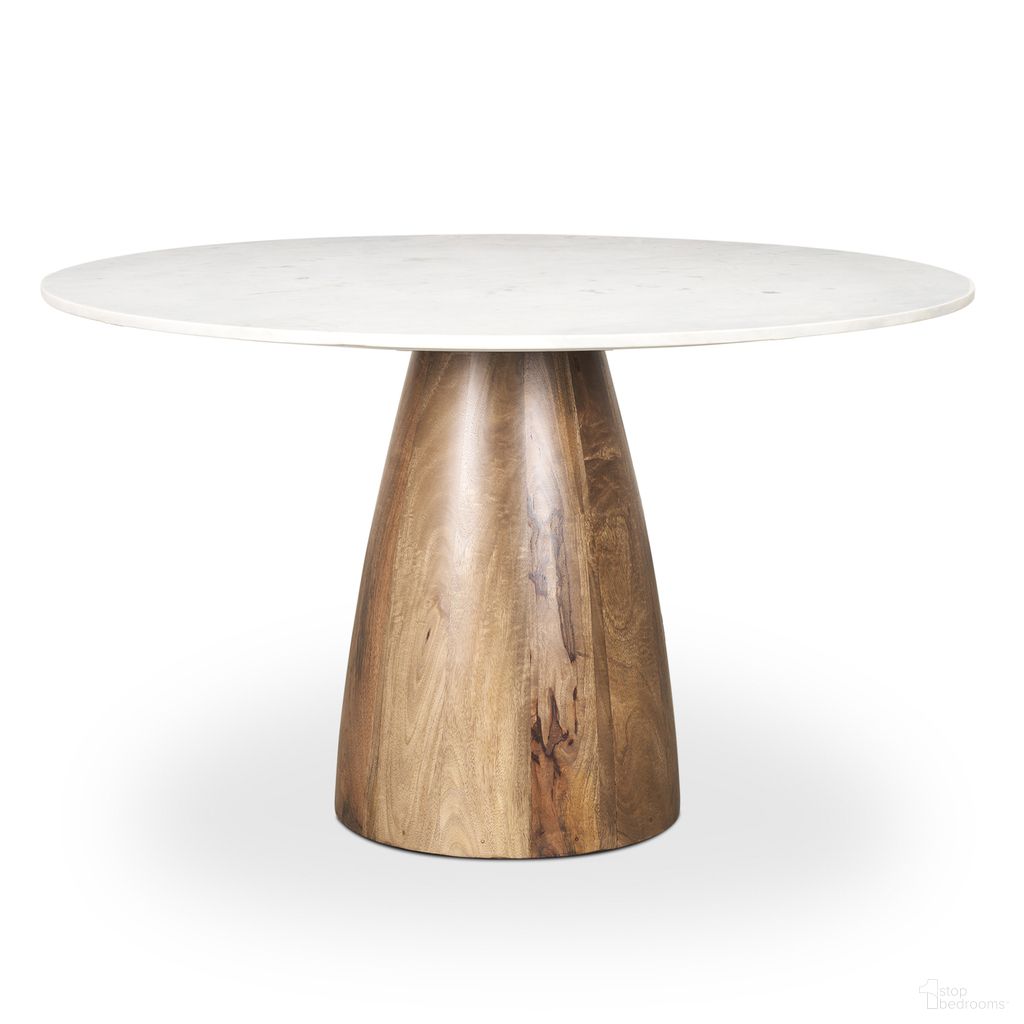 The appearance of Allyson Dining Table In White designed by Mercana in the modern / contemporary interior design. This wood brown piece of furniture  was selected by 1StopBedrooms from Allyson Collection to add a touch of cosiness and style into your home. Sku: 70565-AB. Table Base Style: Pedestal. Material: Wood. Size: 48".