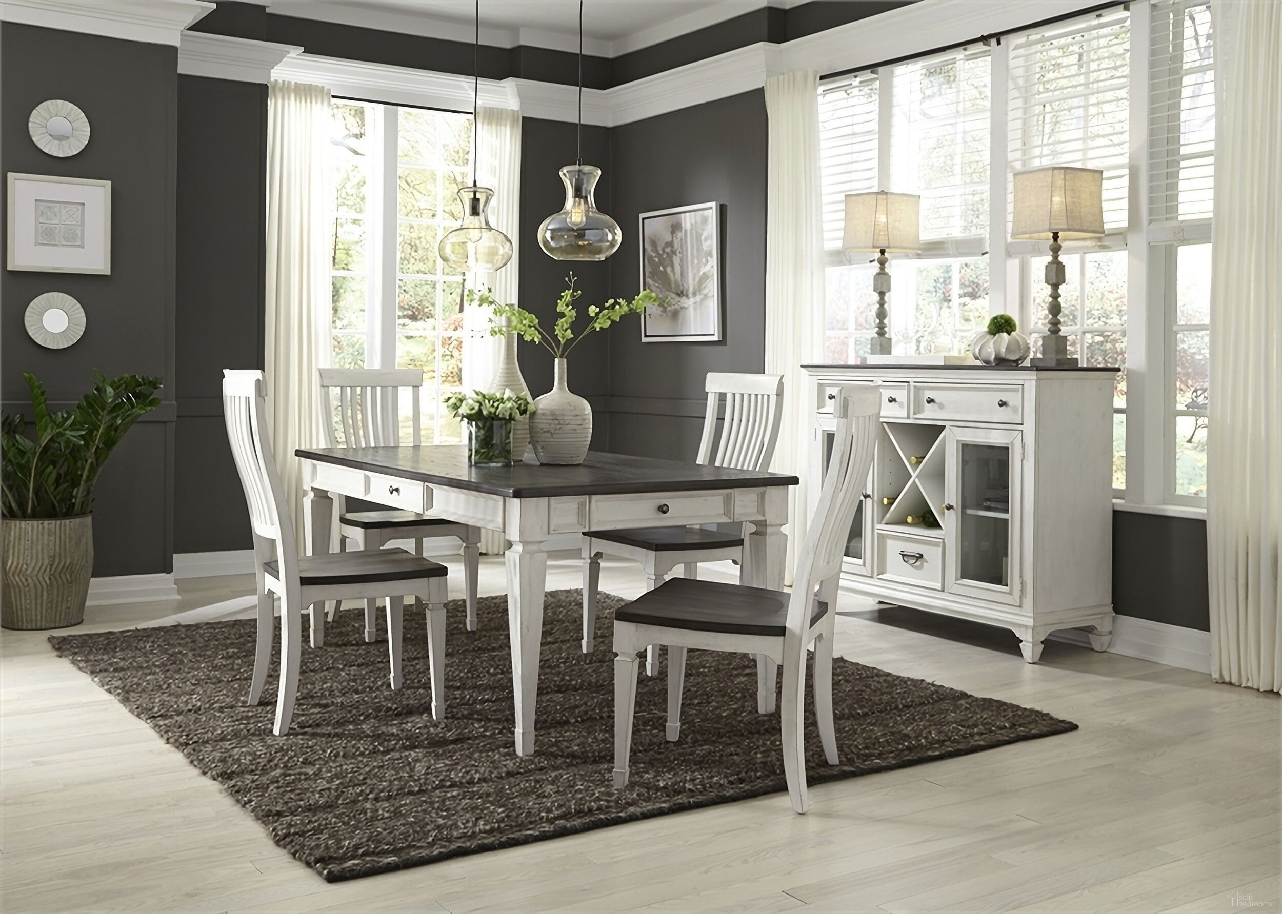The appearance of Allyson Park 5 Piece Rectangular Table Set designed by Liberty in the transitional interior design. This charcoal piece of furniture was selected by 1StopBedrooms from Allyson Park Collection to add a touch of cosiness and style into your home. Sku: 417-T4072;417-C1500S. Table Base Style: Legs. Material: Wood. Table Top Shape: Rectangular. Size: 72" x 40".