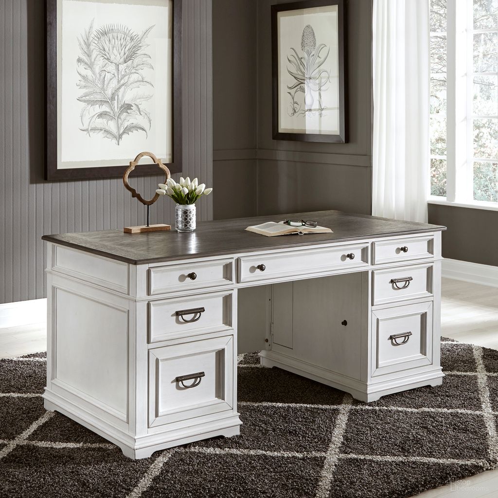 The appearance of Allyson Park Complete Desk Set In White designed by Liberty in the country / farmhouse interior design. This white piece of furniture  was selected by 1StopBedrooms from Allyson Park Collection to add a touch of cosiness and style into your home. Sku: 417-HO132;417-HO120T;417-HO120B;417-HO105T;417-HO105B. Material: Solid Pine.