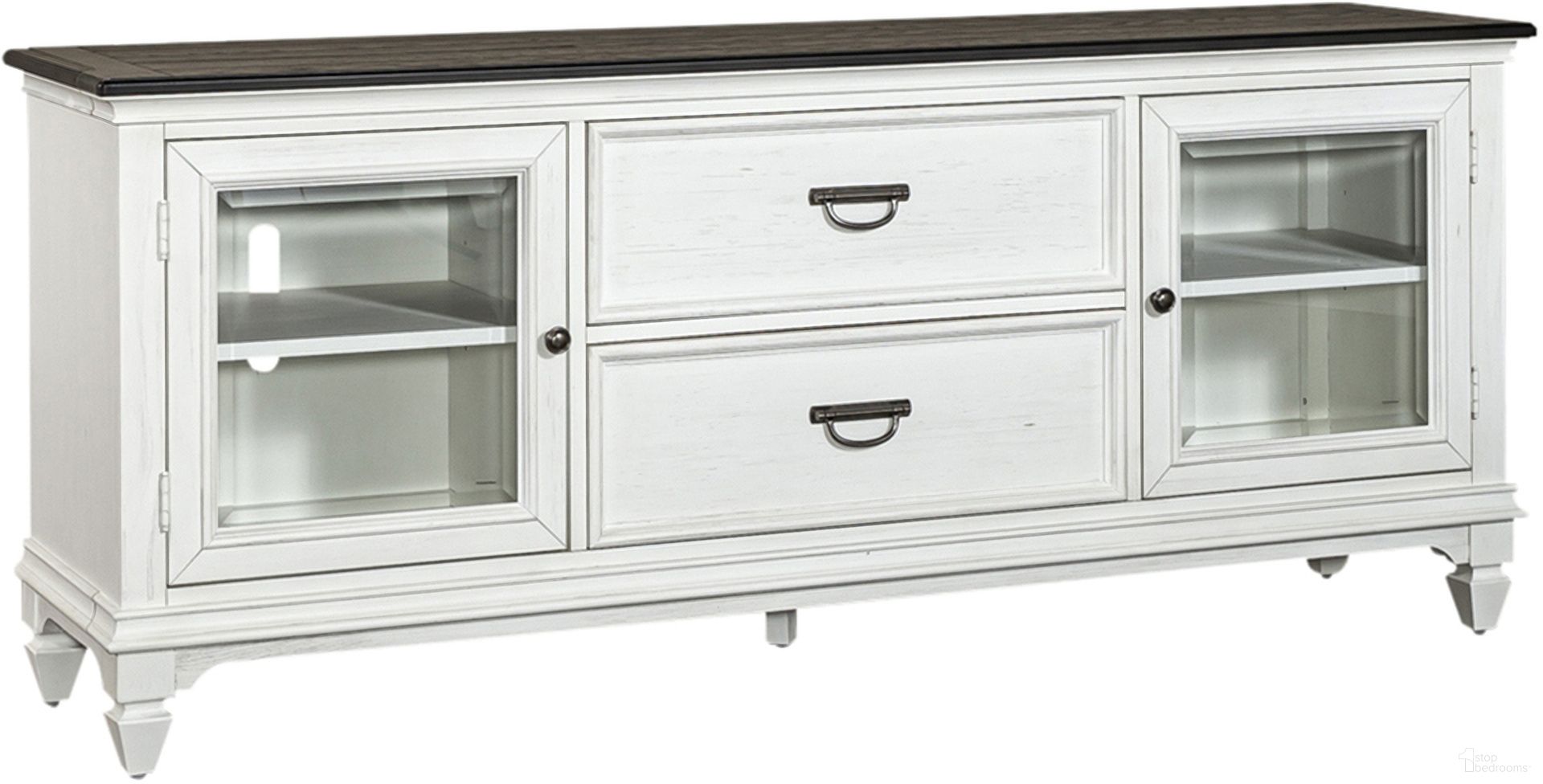 The appearance of Allyson Park Entertainment Center With Piers In White designed by Liberty in the country / farmhouse interior design. This white piece of furniture was selected by 1StopBedrooms from Allyson Park Collection to add a touch of cosiness and style into your home. Sku: 417-EC73;417-EL00B;417-EL00T;417-ER00B;417-ER00T;417-TV72. Material: Poplar.