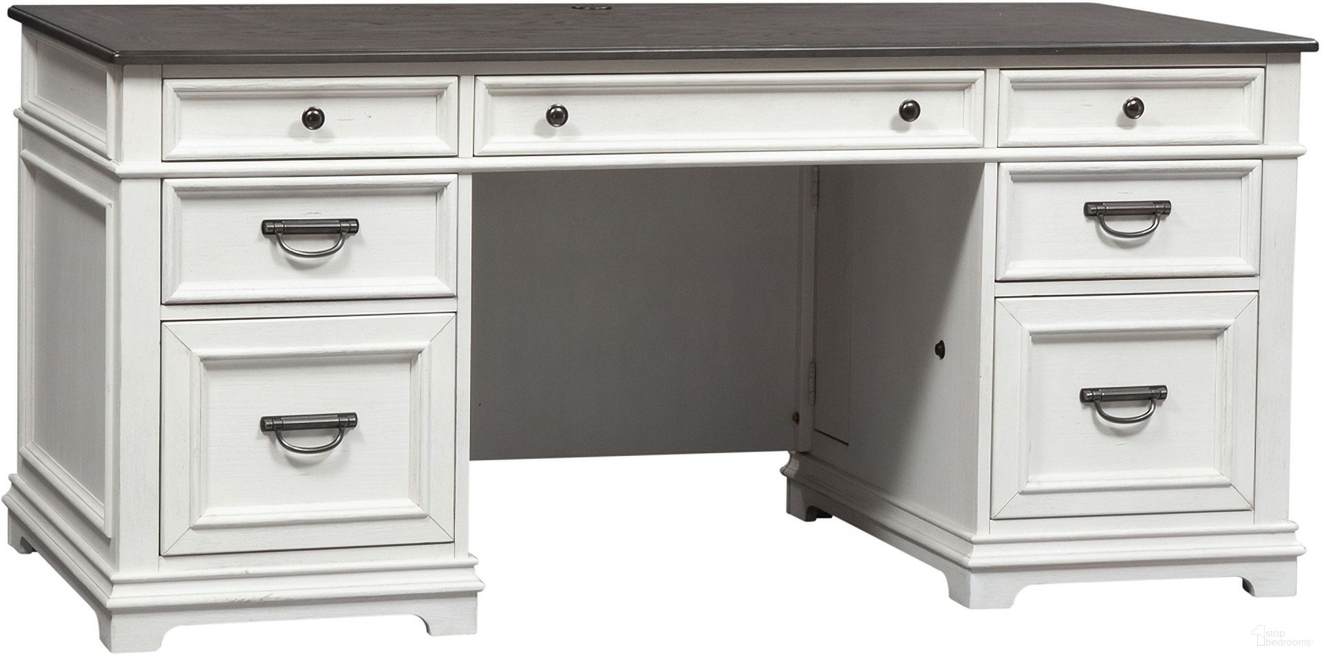 The appearance of Allyson Park Wirebrushed White Executive Desk designed by Liberty in the country / farmhouse interior design. This white piece of furniture was selected by 1StopBedrooms from Allyson Park Collection to add a touch of cosiness and style into your home. Sku: 417-HO105B;417-HO105T. Material: Pine.