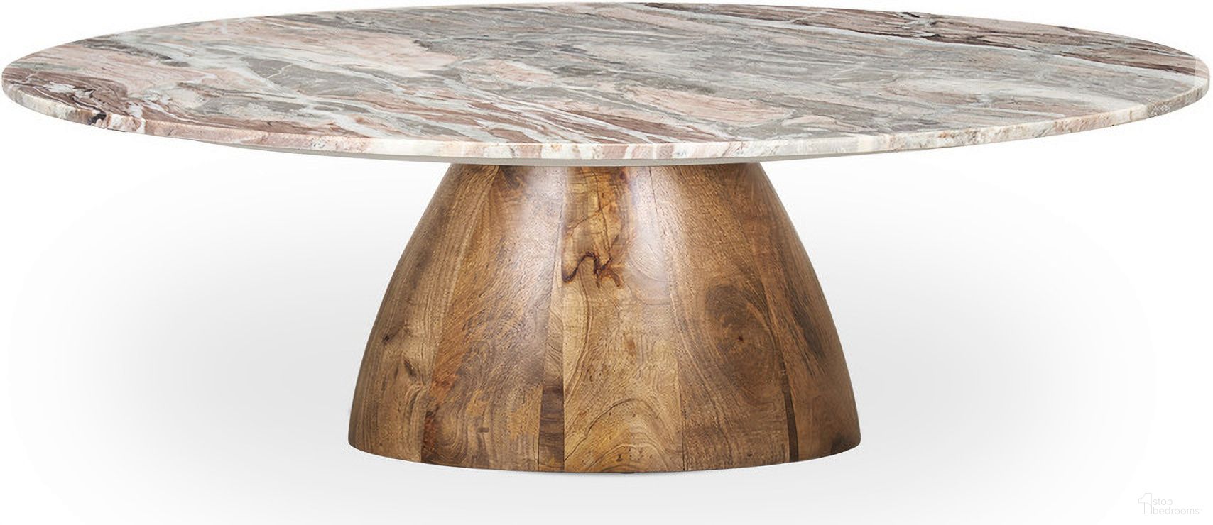 The appearance of Allyson Round Marble Pedestal Coffee Table In Brown designed by Mercana in the modern / contemporary interior design. This brown piece of furniture  was selected by 1StopBedrooms from Allyson Collection to add a touch of cosiness and style into your home. Sku: 71102-AB. Material: Stone.