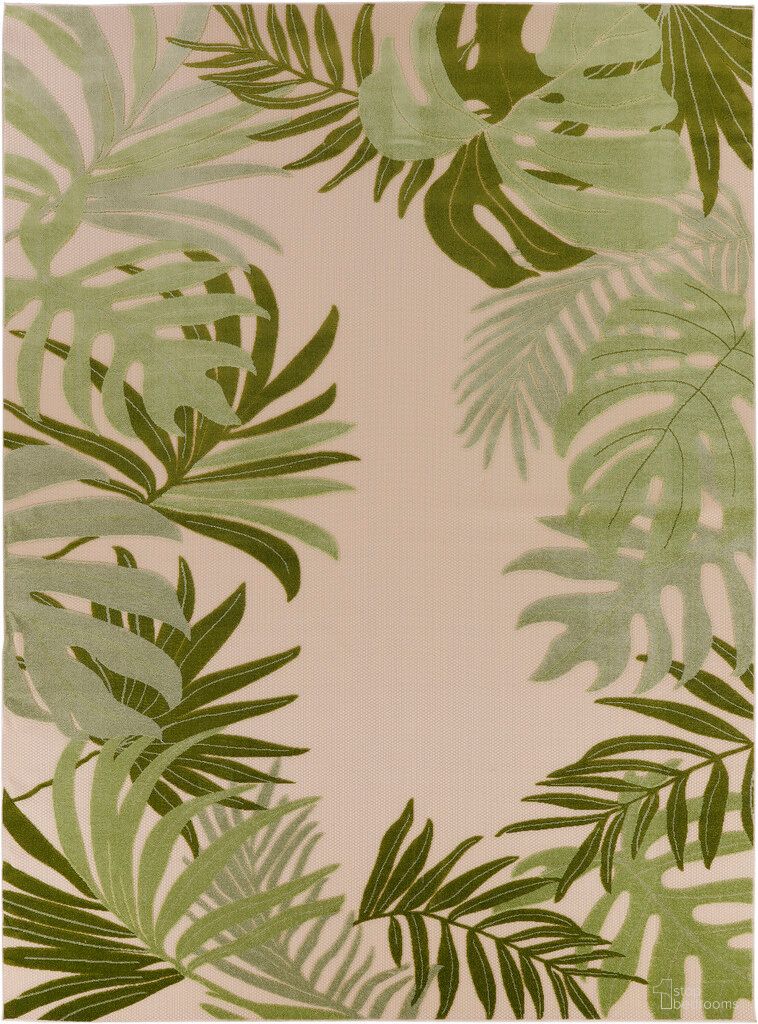 The appearance of Aloha 12' x 15' Outdoor Rug In Ivory and Green designed by Nourison in the indoor/outdoor interior design. This ivory and green piece of furniture was selected by 1StopBedrooms from Aloha Collection to add a touch of cosiness and style into your home. Sku: 99446953698. Material: Polypropylene.
