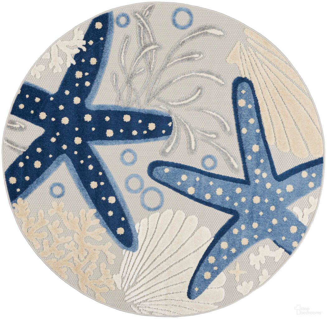 The appearance of Aloha 4' x 4' Round Coastal Rug In Blue Grey designed by Nourison in the coastal interior design. This blue grey piece of furniture was selected by 1StopBedrooms from Aloha Collection to add a touch of cosiness and style into your home. Sku: 99446828507. Material: Polypropylene.