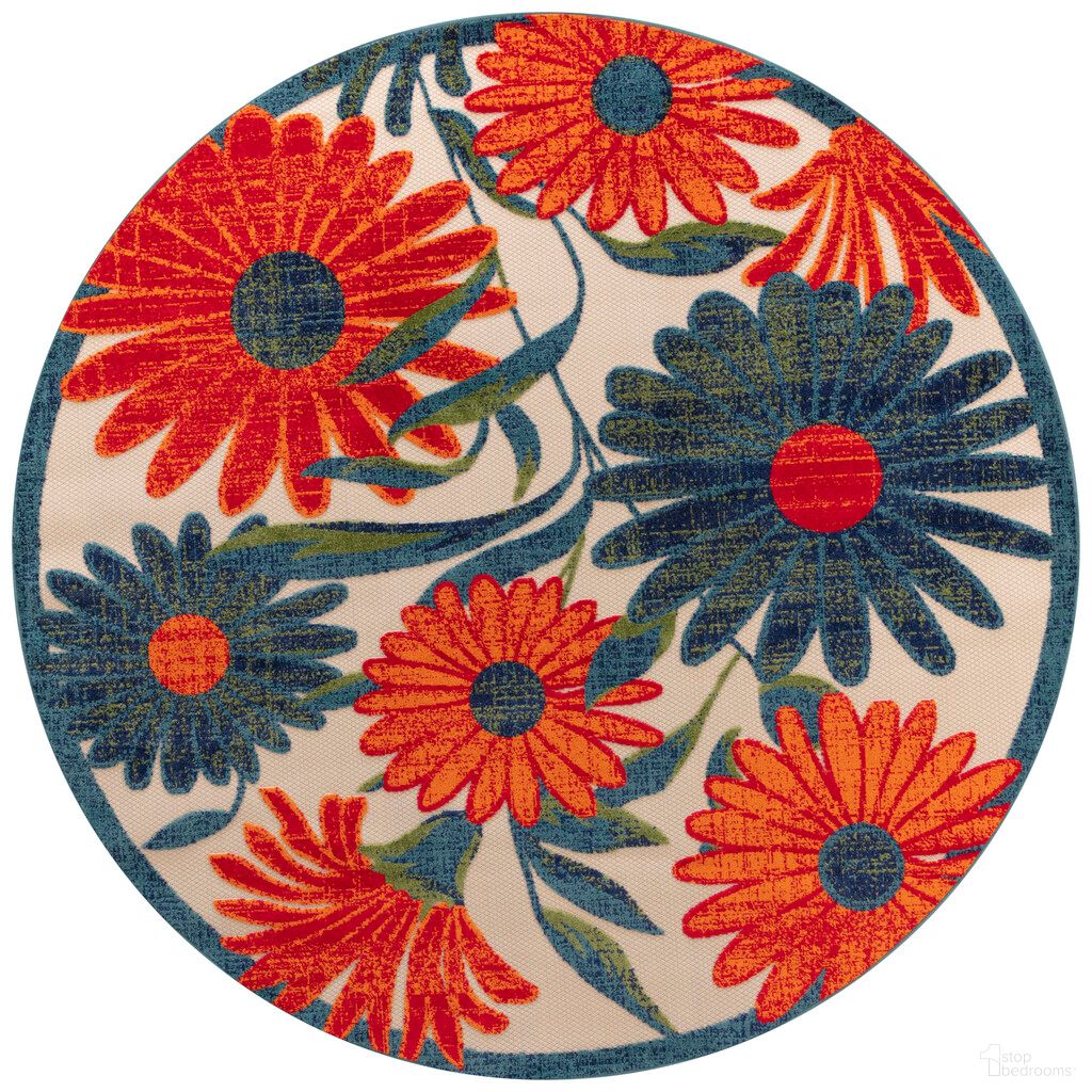 Aloha 5'3" x 5'3" Round Outdoor Rug In Ivory Multi