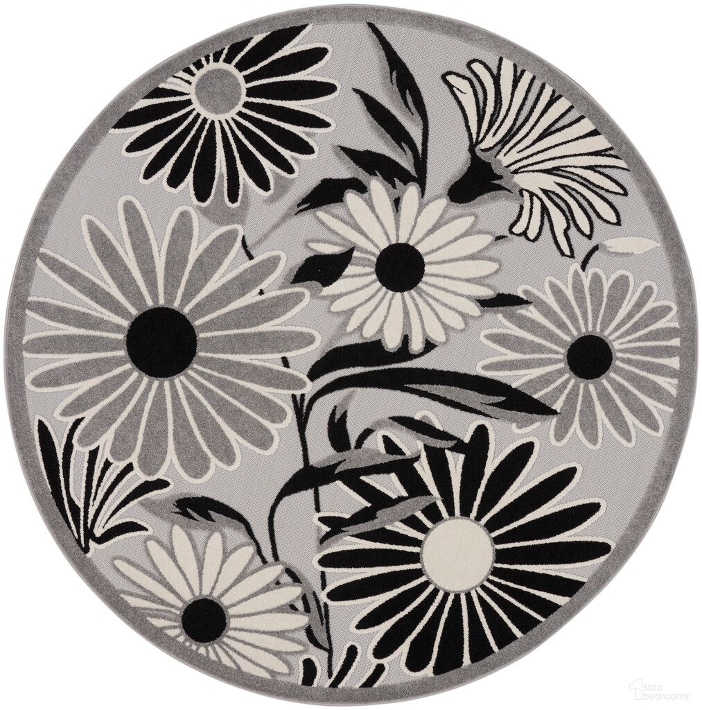 Aloha 5'3" x 5'3" Round Contemporary Rug In Black White