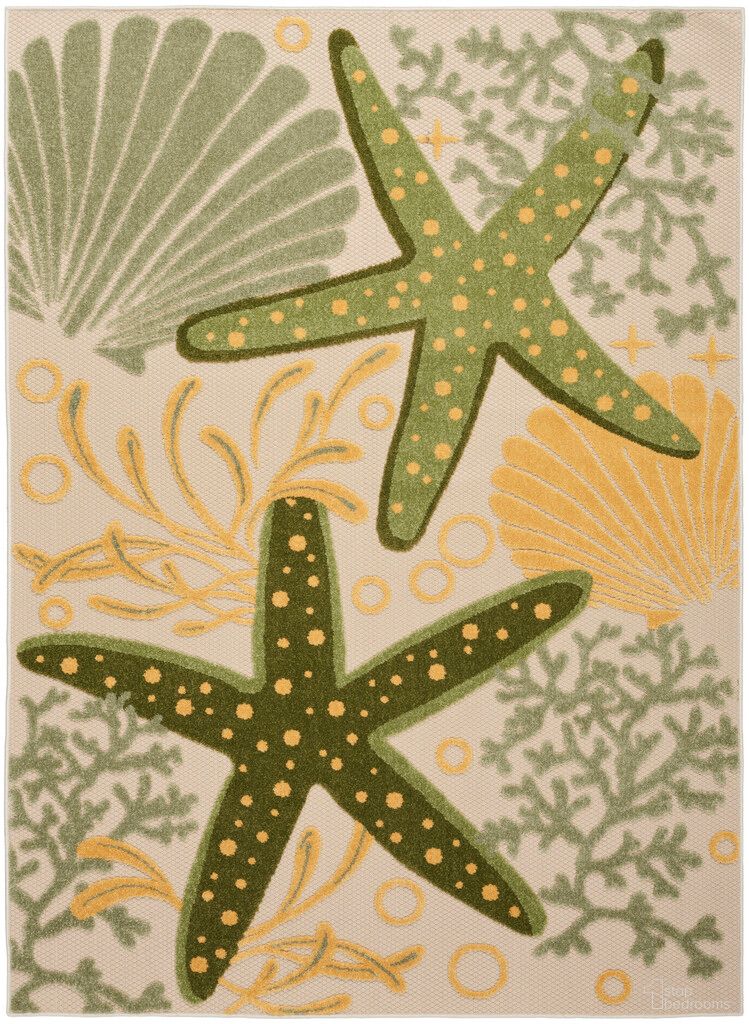 Aloha 5'3" x 7'5" Outdoor Rug In Green and Yellow