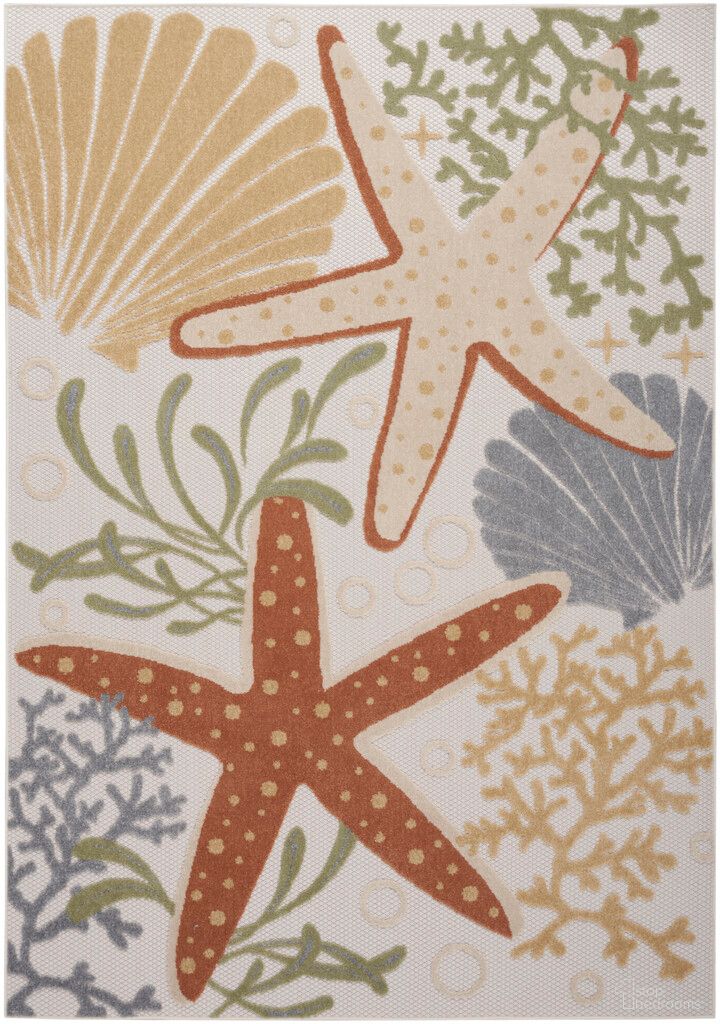 Aloha 5'3" x 7'5" Outdoor Rug In Ivory Multi