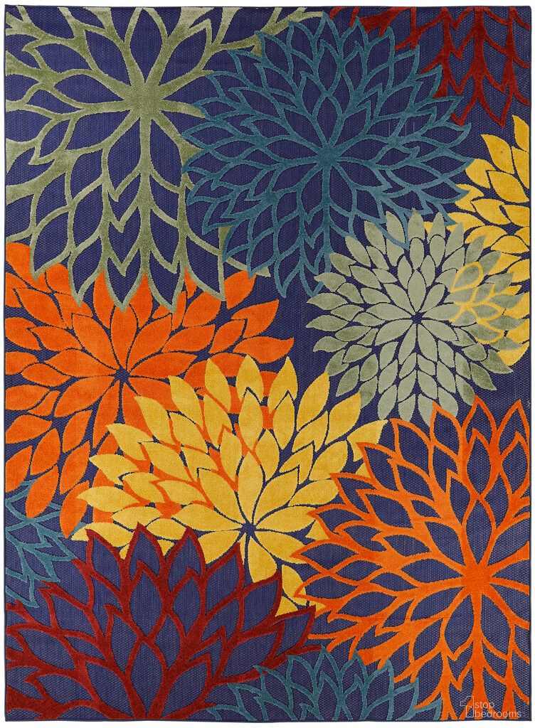 Aloha 7'10" x 10'6" Outdoor Rug In Navy Multi