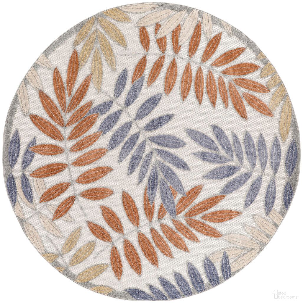 Aloha 7'10" x 7'10" Round Outdoor Rug In Blue and Mocha