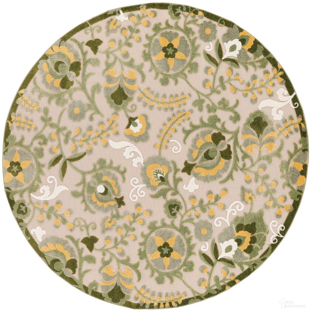 The appearance of Aloha 7'10" x 7'10" Round Outdoor Rug In Ivory and Green designed by Nourison in the indoor/outdoor interior design. This ivory and green piece of furniture was selected by 1StopBedrooms from Aloha Collection to add a touch of cosiness and style into your home. Sku: 99446953063. Material: Polypropylene.