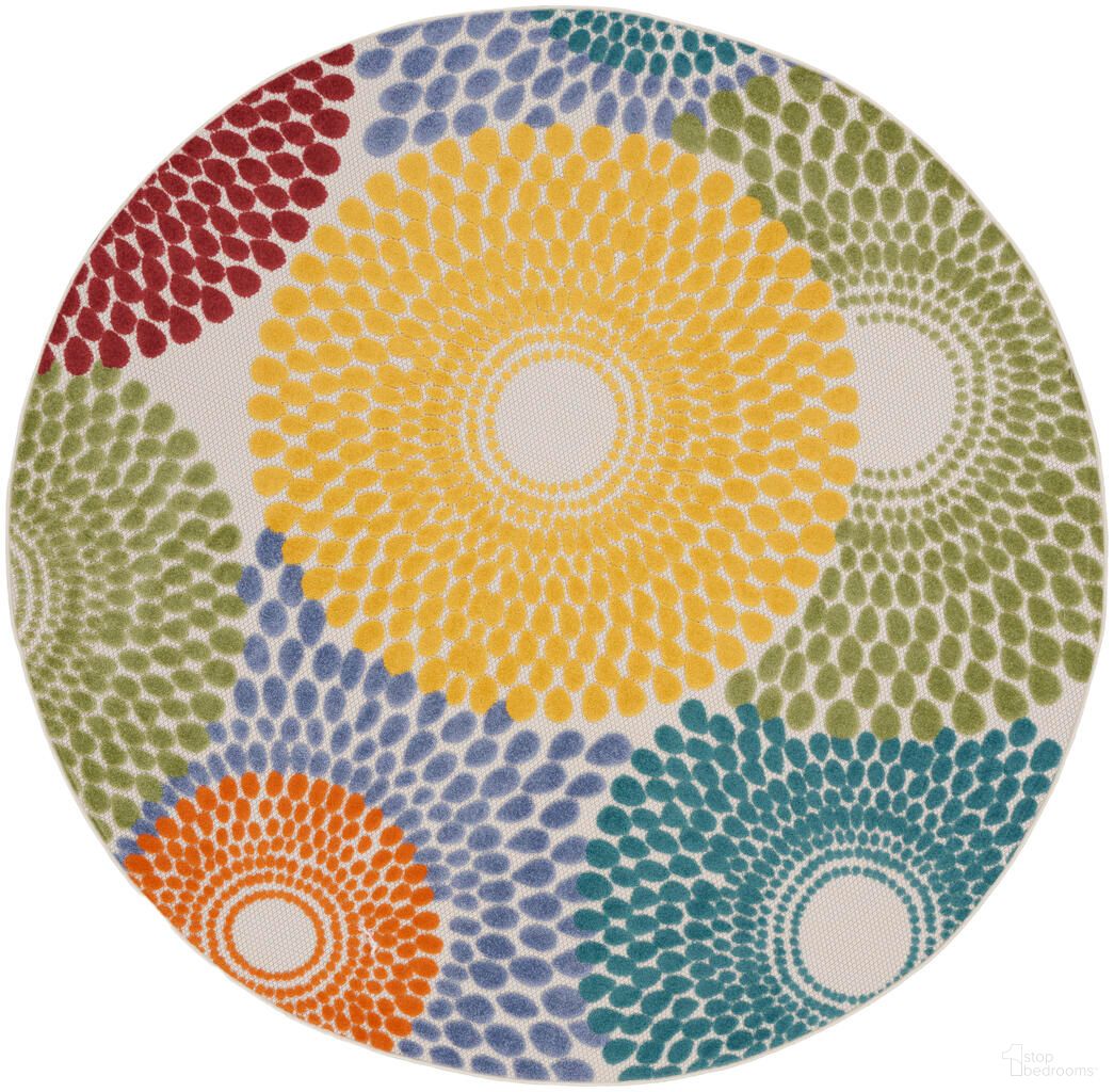 The appearance of Aloha 7'10" x 7'10" Round Modern Rug In Multicolor designed by Nourison in the modern / contemporary interior design. This multicolor piece of furniture was selected by 1StopBedrooms from Aloha Collection to add a touch of cosiness and style into your home. Sku: 99446167569. Material: Polypropylene.