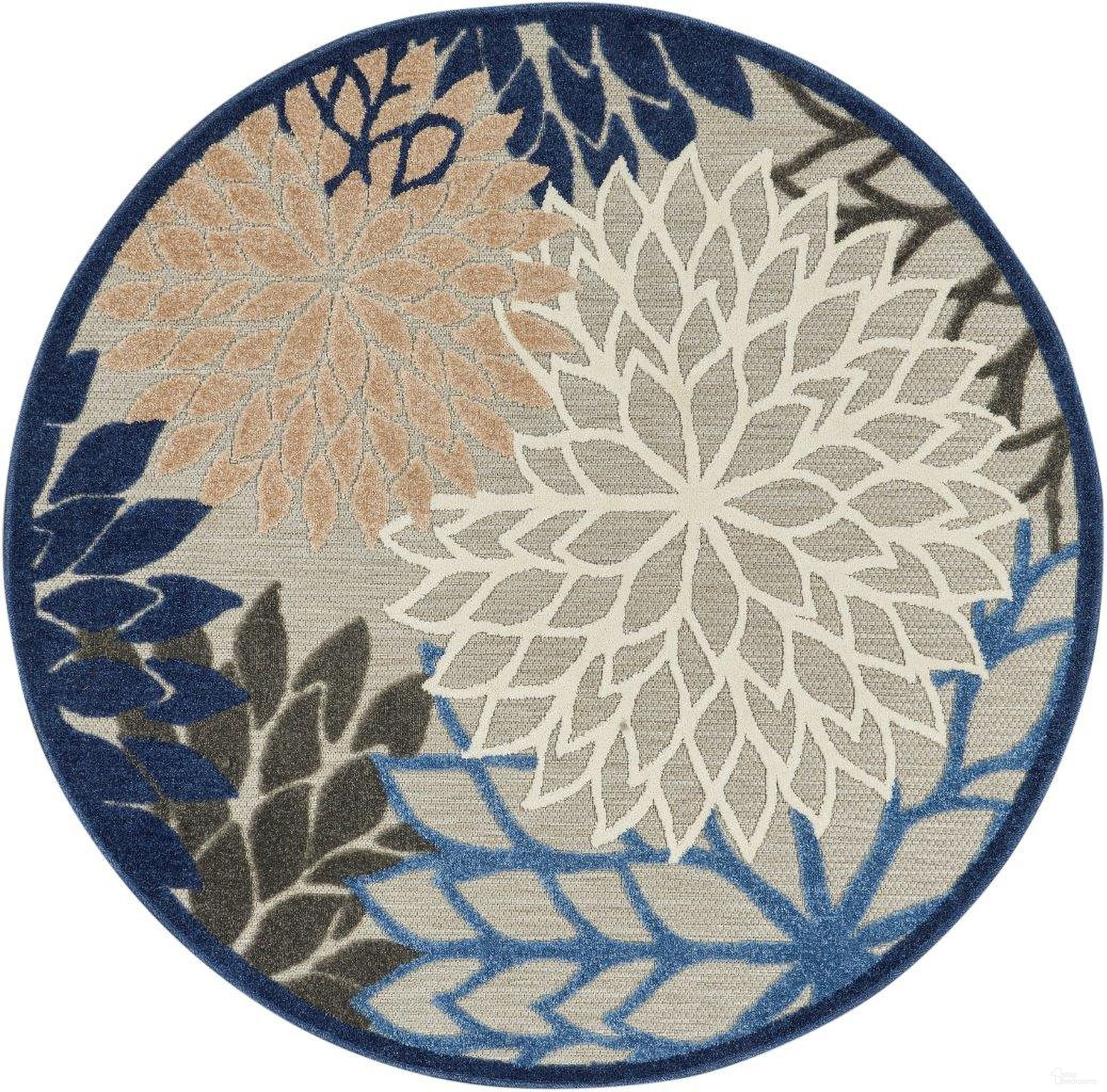 The appearance of Aloha Blue and Multicolor 4' x 4' Round Tropical Area Rug designed by Nourison in the nautical & coastal interior design. This blue and multicolor piece of furniture was selected by 1StopBedrooms from Aloha Collection to add a touch of cosiness and style into your home. Sku: 99446739896. Material: Polypropylene.