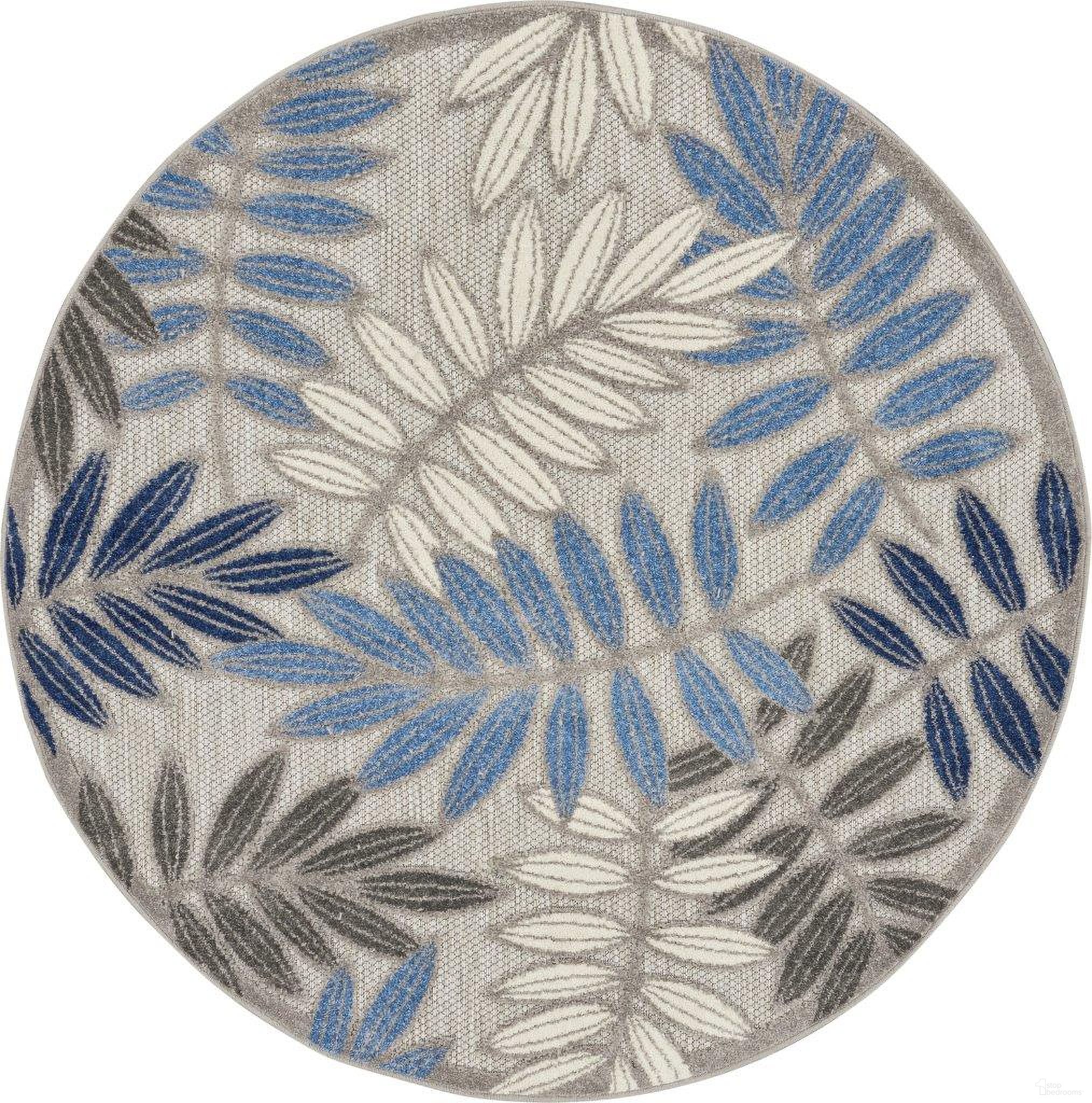 Aloha Grey and Blue 4' x 4' Round Area Rug