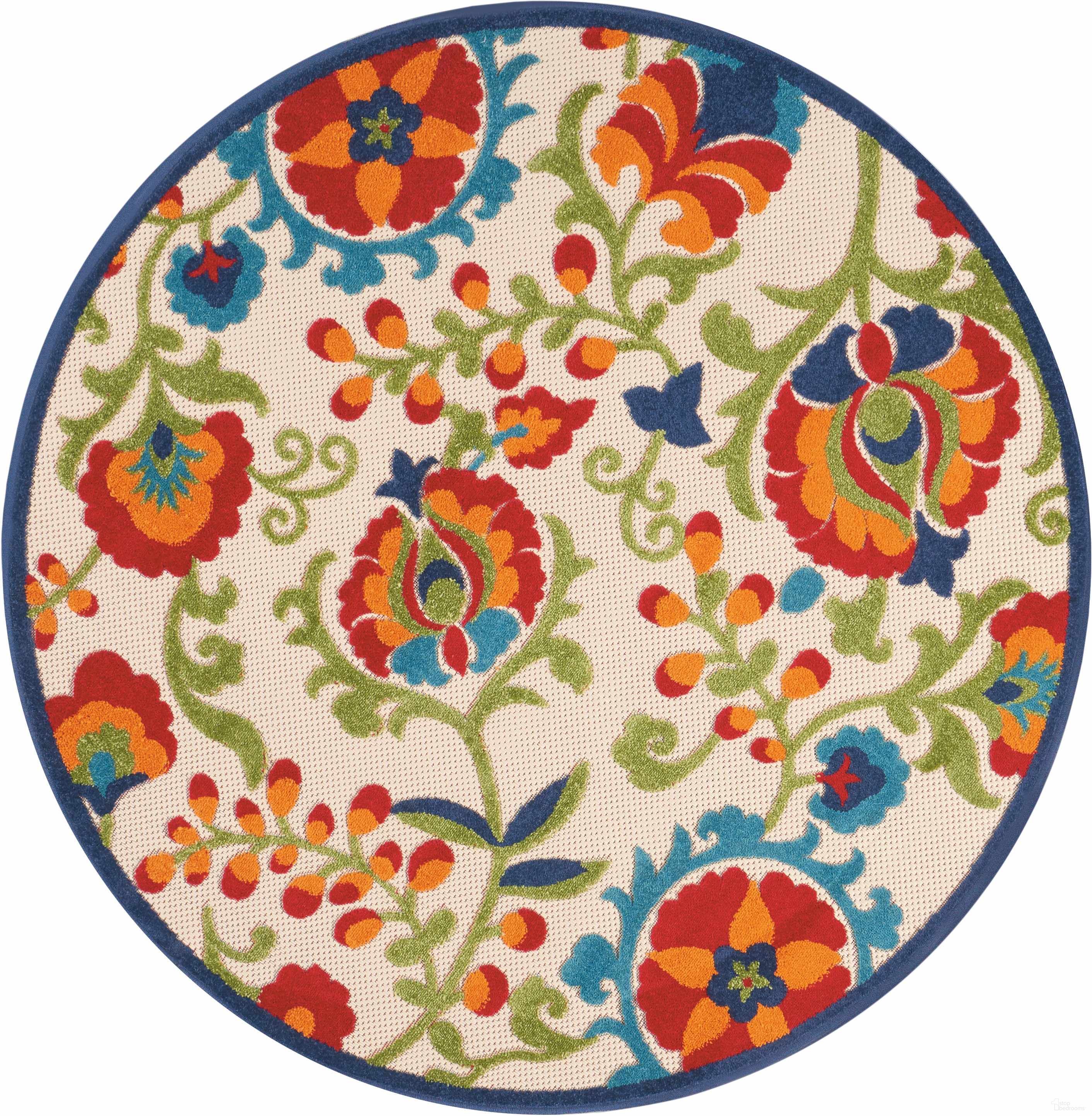 The appearance of Aloha Multicolor 4' x 4' Round Farmhouse Area Rug designed by Nourison in the country / farmhouse interior design. This multicolor piece of furniture was selected by 1StopBedrooms from Aloha Collection to add a touch of cosiness and style into your home. Sku: 99446723222. Material: Polypropylene.