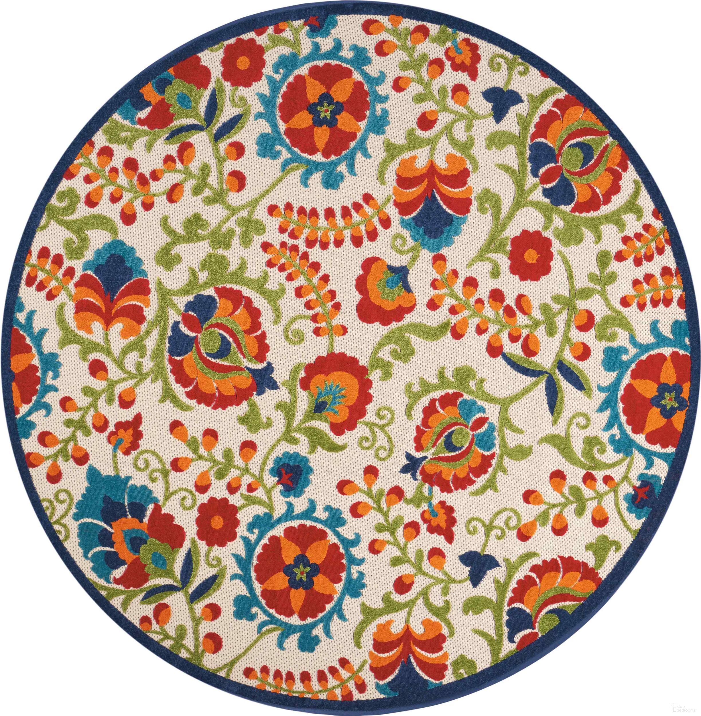 Aloha Multicolor 7'10" x 7'10" Round Farmhouse Area Rug