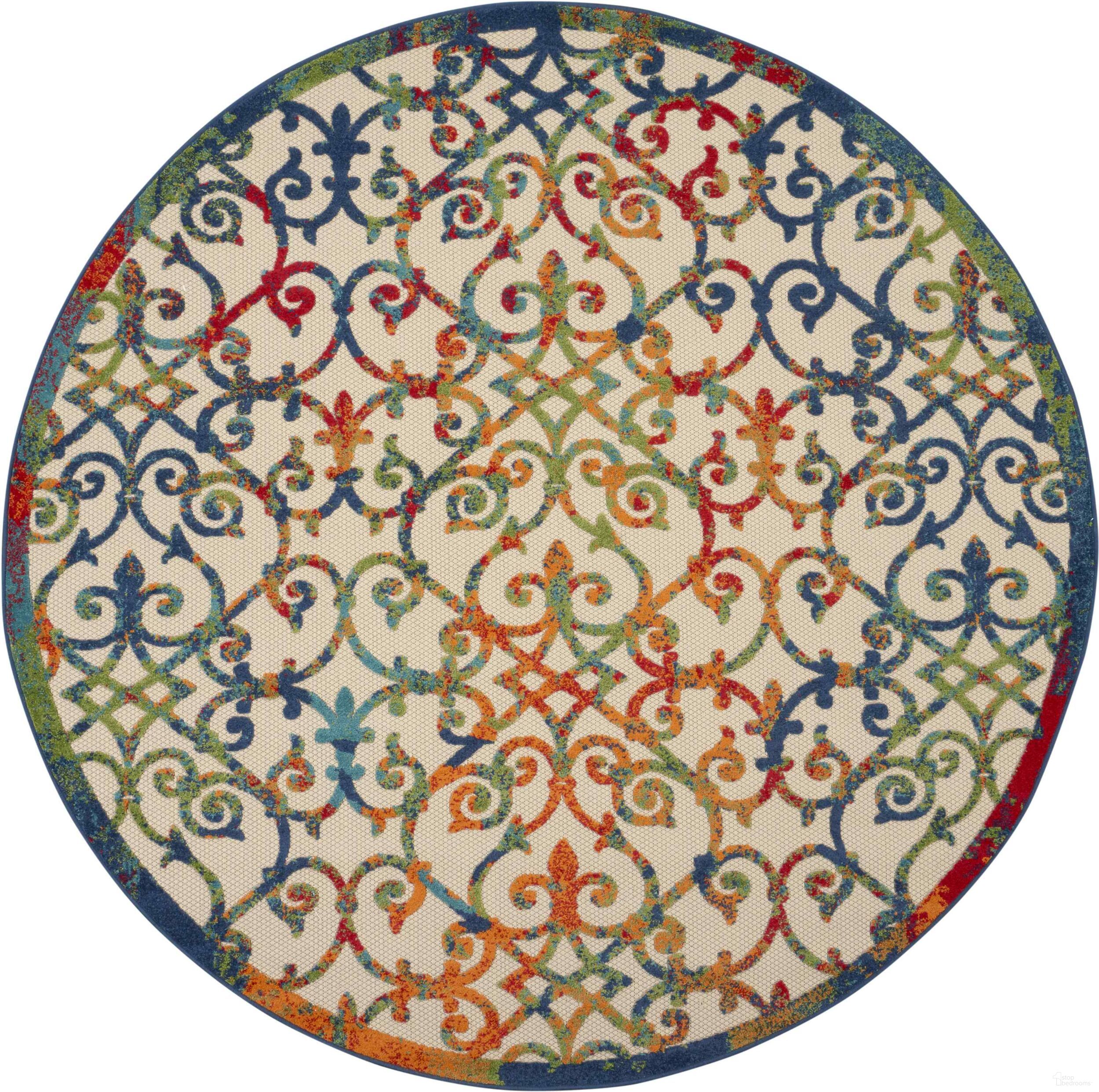 The appearance of Aloha Multicolor 7'10" x 7'10" Round Contemporary Area Rug designed by Nourison in the modern / contemporary interior design. This multicolor piece of furniture was selected by 1StopBedrooms from Aloha Collection to add a touch of cosiness and style into your home. Sku: 99446499431. Material: Polypropylene.