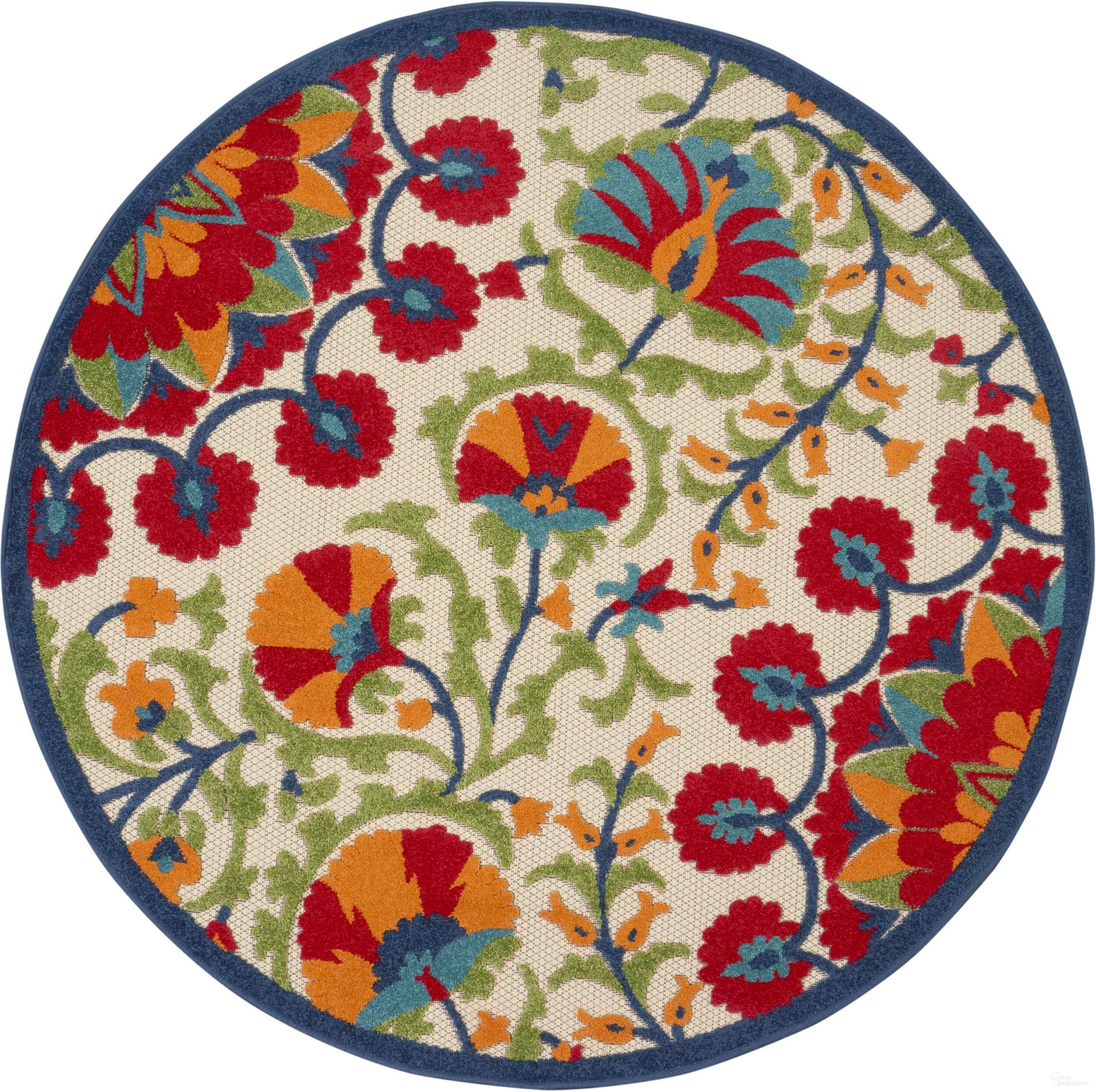 Aloha Red and Multicolor 5'3" x 5'3" Round Area Rug
