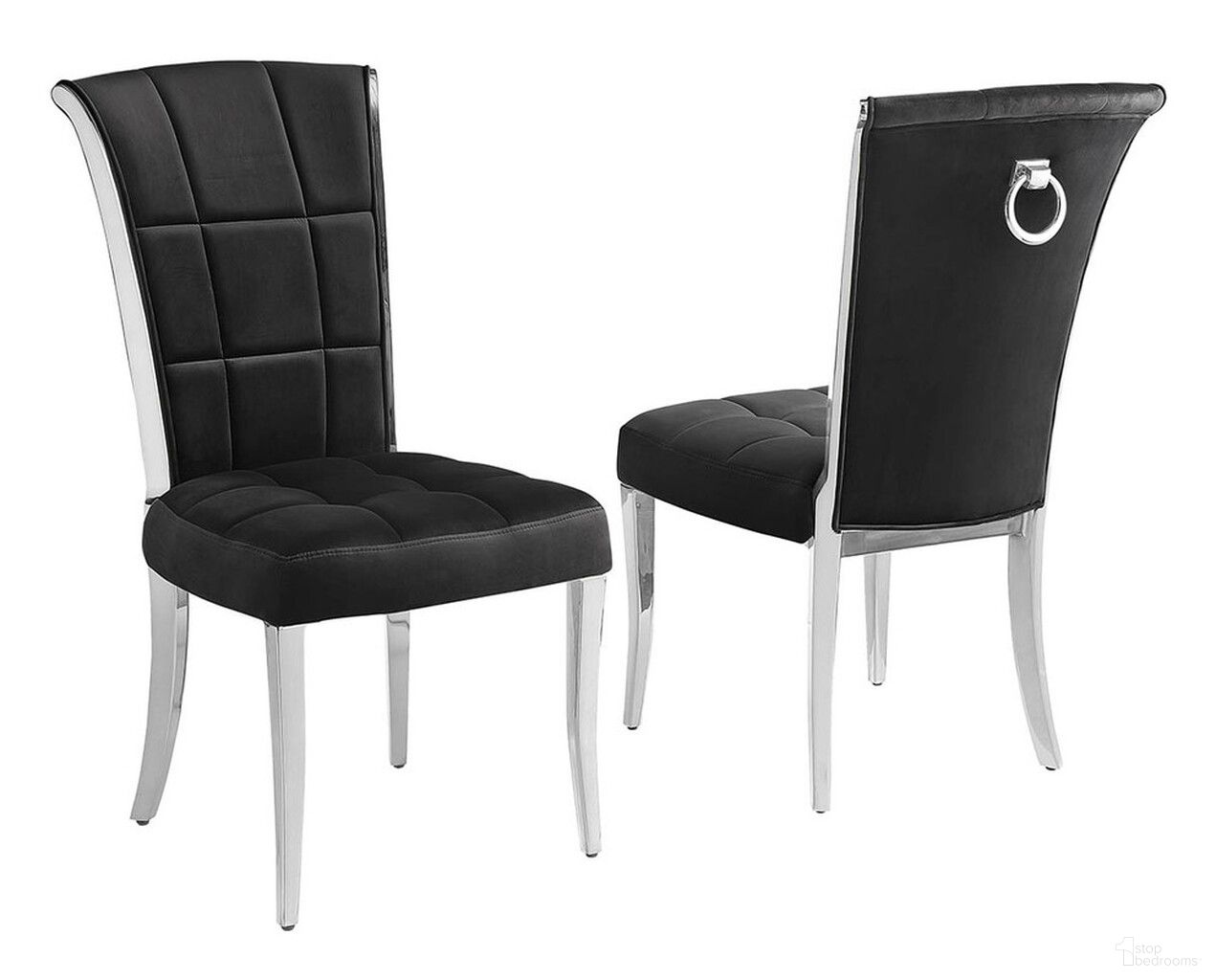 The appearance of Alondra Side Chairs Set of 2 In Black Velvet and Chrome designed by Best Quality Furniture in the modern / contemporary interior design. This black and chrome piece of furniture was selected by 1StopBedrooms from Alondra Collection to add a touch of cosiness and style into your home. Sku: SC322. Material: Velvet. Chair Type: Side Chair.
