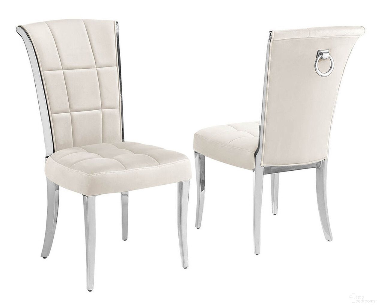 The appearance of Alondra Side Chairs Set of 2 In Cream Velvet and Chrome designed by Best Quality Furniture in the modern / contemporary interior design. This cream/chrome piece of furniture was selected by 1StopBedrooms from Alondra Collection to add a touch of cosiness and style into your home. Sku: SC323. Material: Velvet. Chair Type: Side Chair.