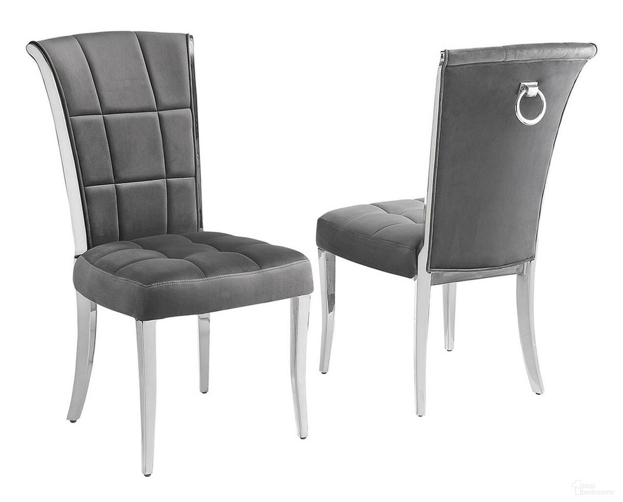 Alondra Side Chairs Set of 2 In Dark Gray Velvet and Chrome