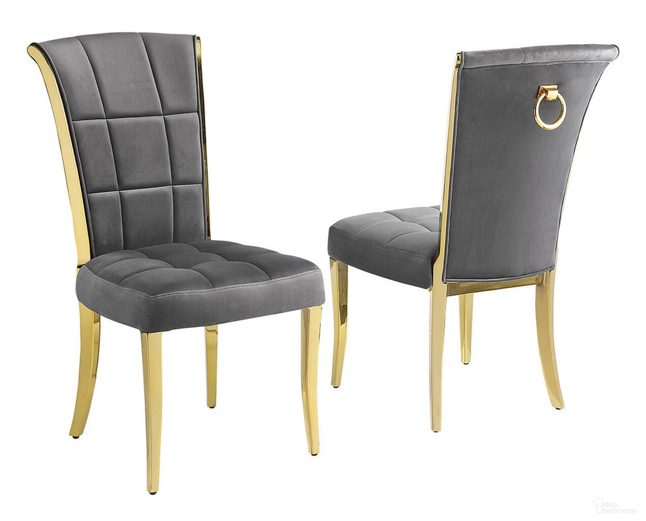 The appearance of Alondra Side Chairs Set of 2 In Dark Gray Velvet and Gold Chrome designed by Best Quality Furniture in the modern / contemporary interior design. This dark gray/gold piece of furniture was selected by 1StopBedrooms from Alondra Collection to add a touch of cosiness and style into your home. Sku: SC324. Material: Velvet. Chair Type: Side Chair.
