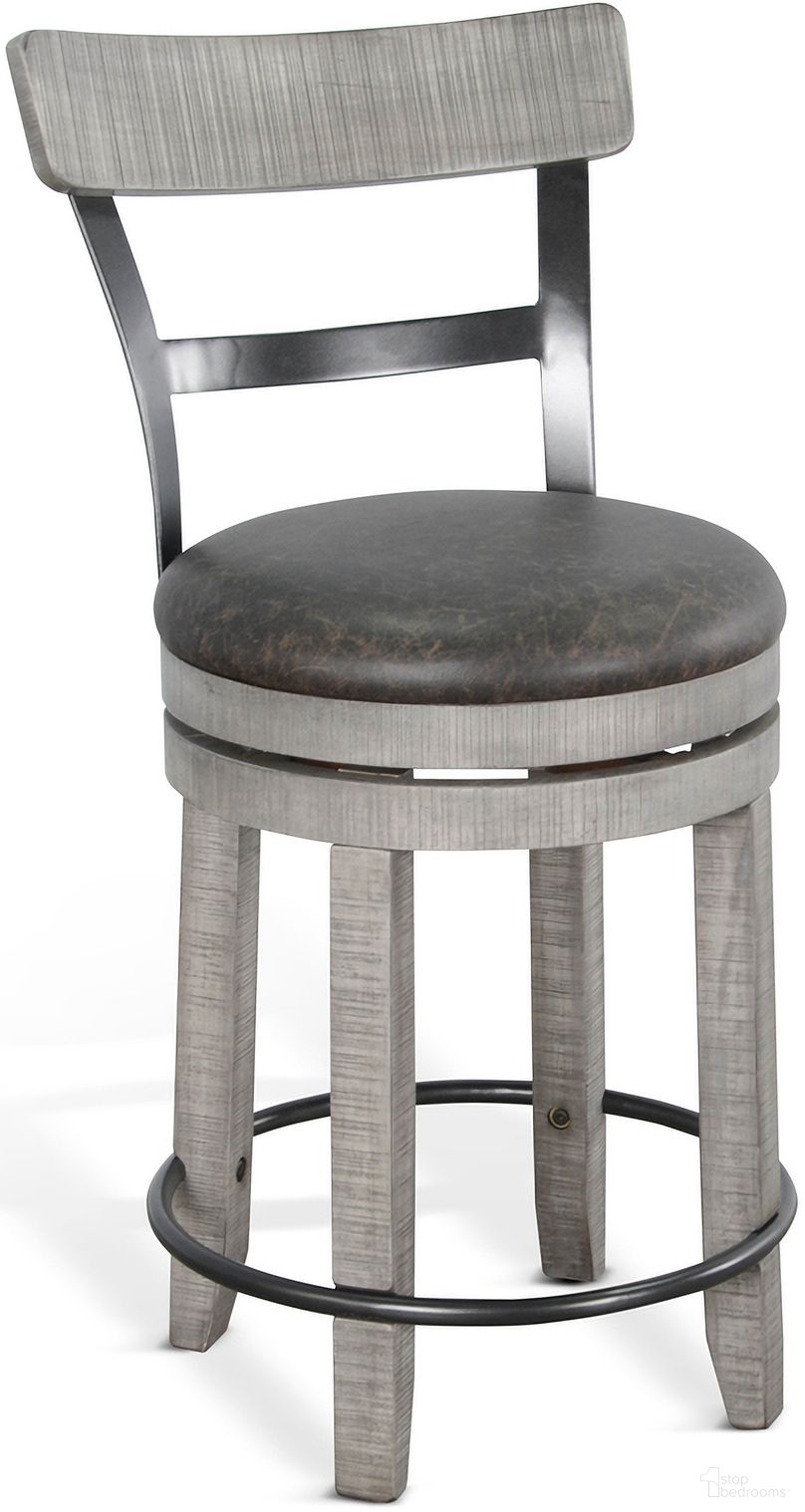 The appearance of Alpine Swivel Counter Barstool with Cushion Seat Set of 2 In Grey designed by Sunny Designs in the industrial interior design. This alpine grey piece of furniture  was selected by 1StopBedrooms from Alpine Grey Collection to add a touch of cosiness and style into your home. Sku: 1624AG-B24. Material: Solid Wood.