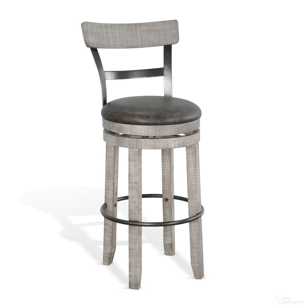 The appearance of Alpine 19 Inch Swivel Barstool with Cushion Seat Set of 2 In Grey designed by Sunny Designs in the industrial interior design. This alpine grey piece of furniture  was selected by 1StopBedrooms from Alpine Grey Collection to add a touch of cosiness and style into your home. Sku: 1624AG-B30. Material: Solid Wood.