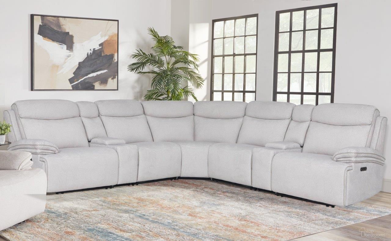 The appearance of Alpine 7-Piece Sectional In Airy Snow designed by Parker House in the modern / contemporary interior design. This airy snow piece of furniture was selected by 1StopBedrooms from Alpine Collection to add a touch of cosiness and style into your home. Sku: MALP#811LPHZ-AISN;MALP#811RPHZ-AISN;MALP#810PHZ-AISN;MALP#840T-AISN;MALP#850-AISN;MALP#860T-AISN;MALP#860T-AISN. Material: Polyester. Layout: L-Shape.
