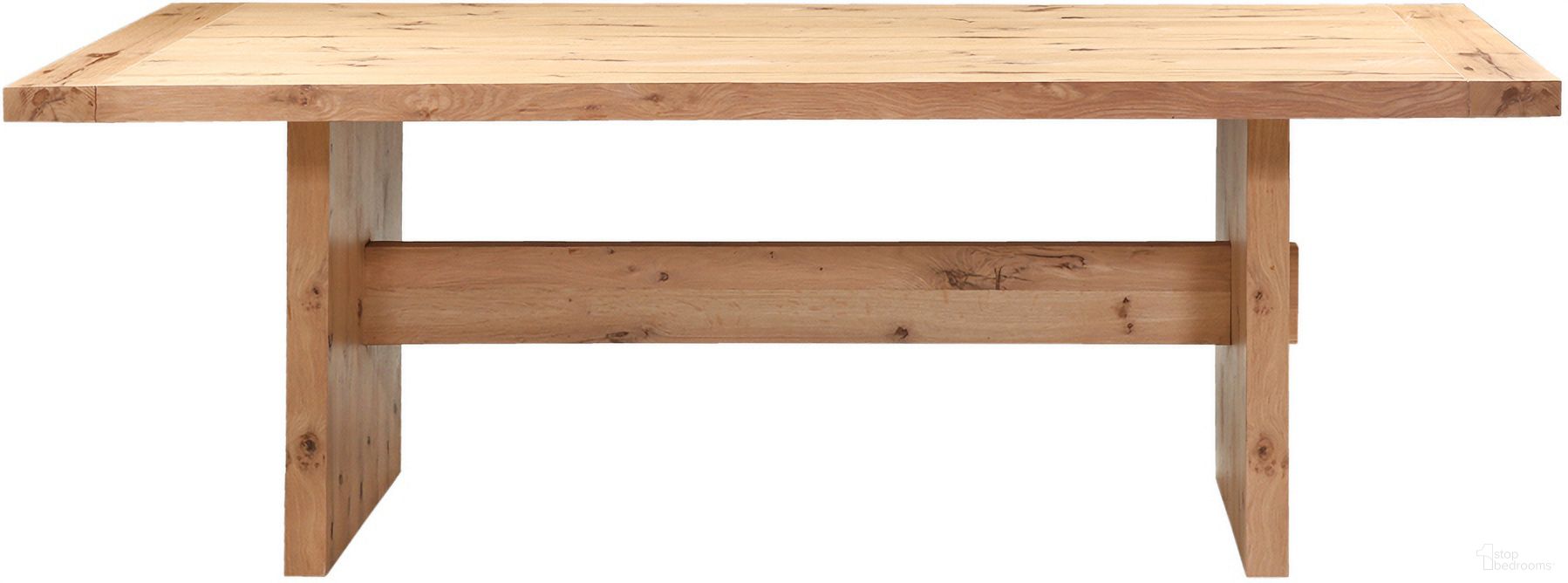 The appearance of Alpine 85 Inch Dining Table In Distressed Oak designed by Home Trends and Design in the modern / contemporary interior design. This distressed oak piece of furniture was selected by 1StopBedrooms from Alpine Collection to add a touch of cosiness and style into your home. Sku: ZWALPDT85DO. Table Base Style: Trestle. Table Top Shape: Rectangular. Material: Oak Wood. Size: 39" x 85".