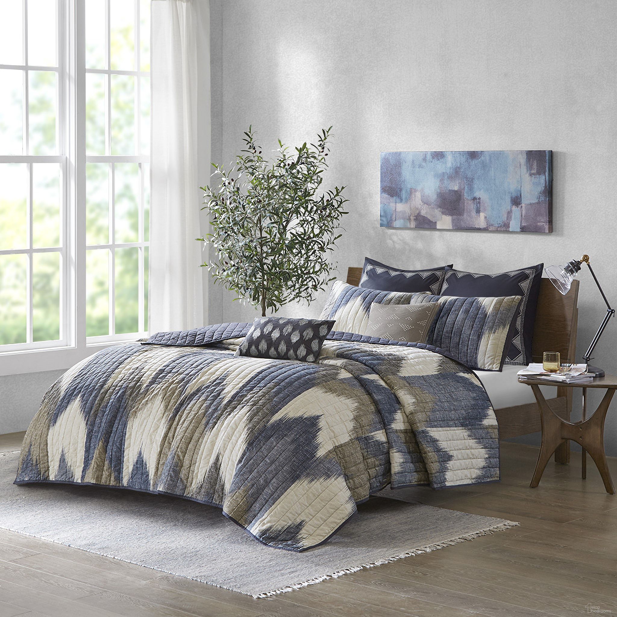 The appearance of Alpine Cotton Printed 3 Piece Queen Coverlet Mini Set In Navy designed by Olliix in the transitional interior design. This navy piece of furniture was selected by 1StopBedrooms from Alpine Collection to add a touch of cosiness and style into your home. Sku: II13-1042. Bed Size: Queen. Material: Cotton.