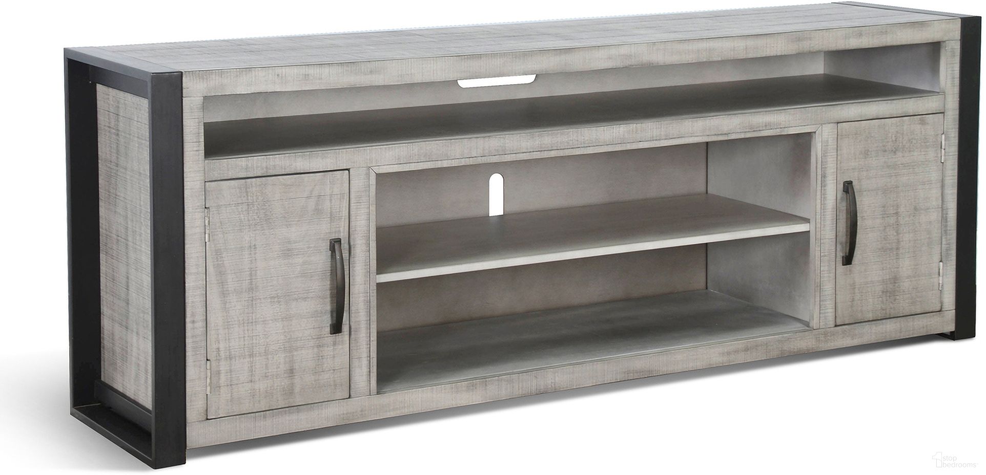 The appearance of Alpine Media Console In Grey designed by Sunny Designs in the transitional interior design. This alpine grey piece of furniture was selected by 1StopBedrooms from Alpine Grey Collection to add a touch of cosiness and style into your home. Sku: 3652AG-78. Material: Solid Wood.