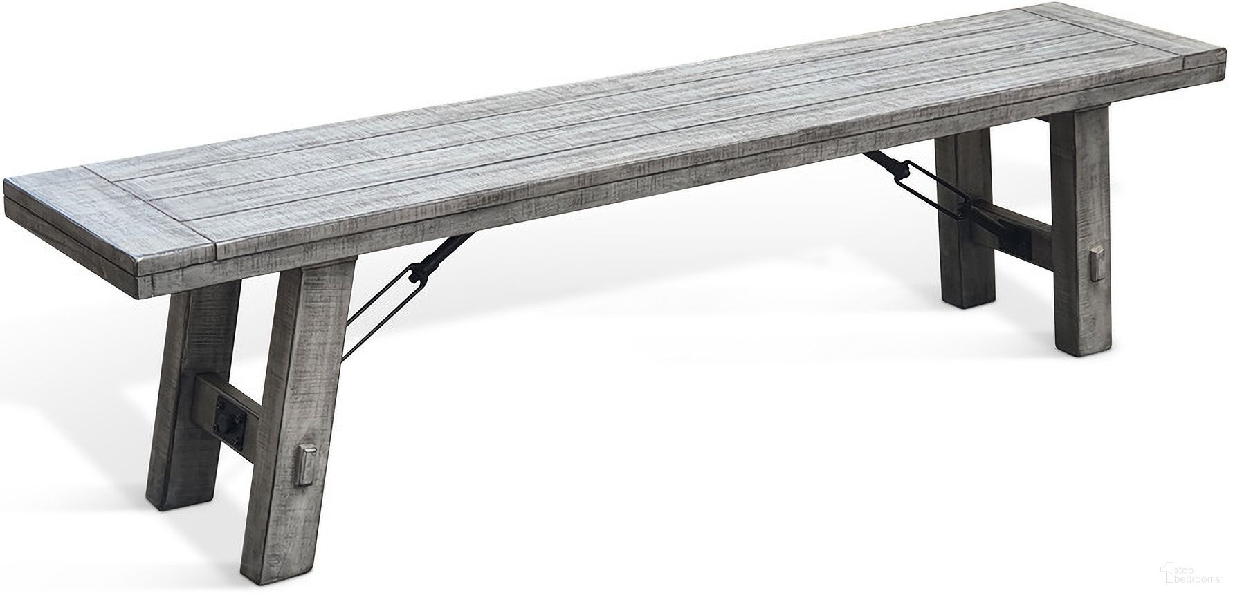 The appearance of Alpine Wood Seat Bench with Turnbuckle In Grey designed by Sunny Designs in the country / farmhouse interior design. This alpine grey piece of furniture  was selected by 1StopBedrooms from Alpine Grey Collection to add a touch of cosiness and style into your home. Sku: 1522AG. Material: Solid Wood.