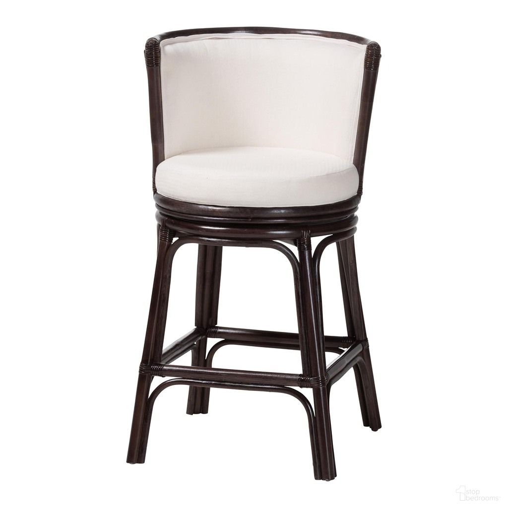 Alsip Rattan Counter Stool with Swivel Seat In Espresso and White