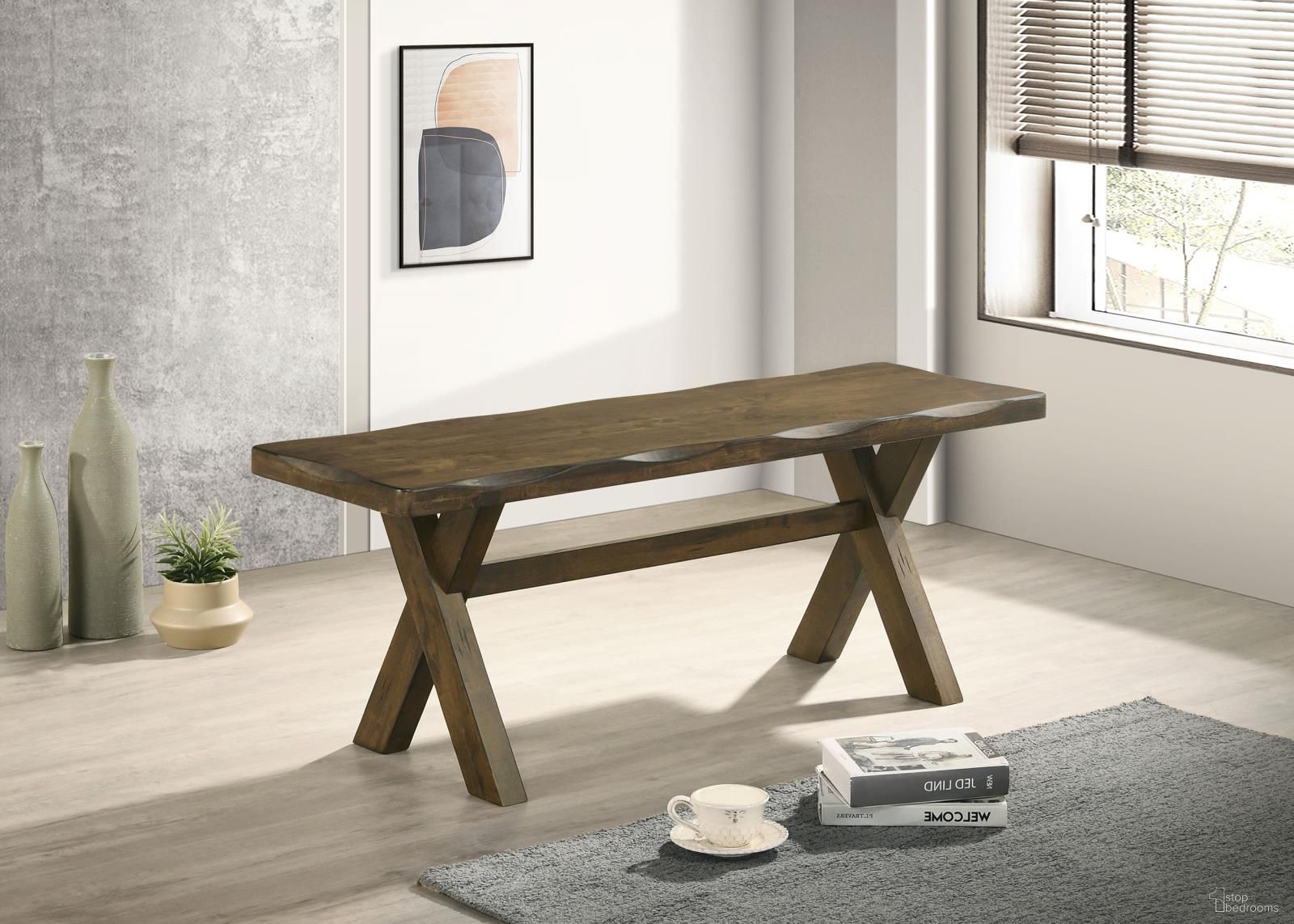 The appearance of Alston X-shaped Dining Bench Knotty Nutmeg designed by Coaster in the country / farmhouse interior design. This nutmeg piece of furniture was selected by 1StopBedrooms from Alston Collection to add a touch of cosiness and style into your home. Sku: 106383. Material: Wood.