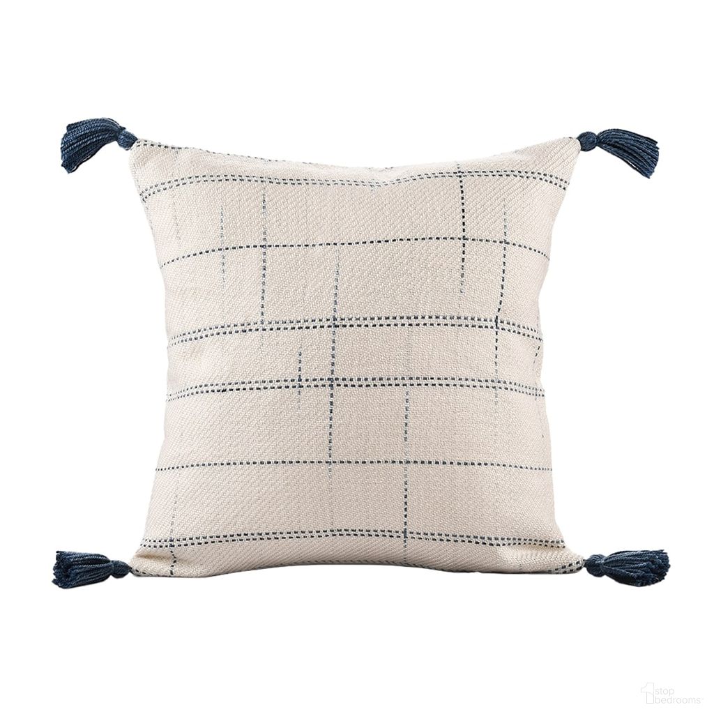 Altar 20" x 20" Poly Filled Denver Hand-Woven Geometric Indoor/Outdoor Throw Pillow In Ivory and Blue