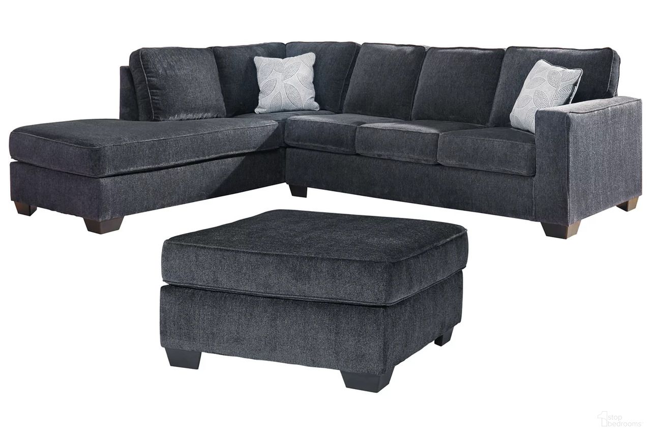 The appearance of Altari 2-Piece LAF Sectional and Ottoman In Slate designed by Signature Design by Ashley in the transitional interior design. This slate piece of furniture  was selected by 1StopBedrooms from Altari Collection to add a touch of cosiness and style into your home. Sku: 8721316;8721308;8721367. Material: Chenille. Orientation: LAF.