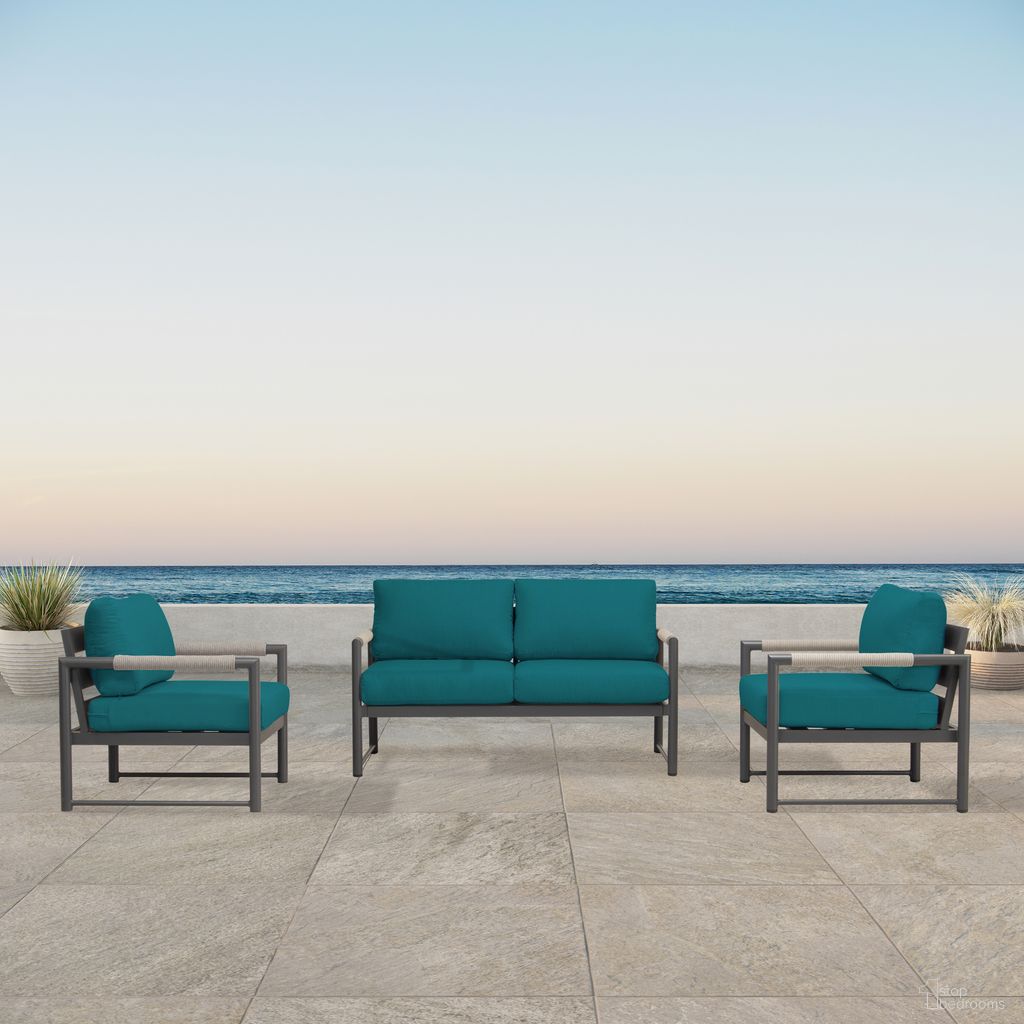 The appearance of Alto 3 Piece Loveseat Set In Spectrum Peacock and Slate designed by Harmonia Living in the modern / contemporary interior design. This spectrum peacock/slate piece of furniture  was selected by 1StopBedrooms from Alto Collection to add a touch of cosiness and style into your home. Sku: ALTO-SL-PG-SET120-PC. Material: Aluminum.