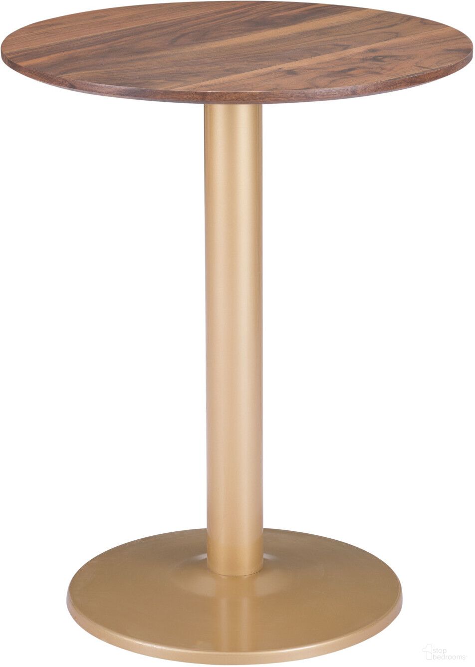 The appearance of Alto Bistro Table In Brown and Gold designed by Zuo Modern in the modern / contemporary interior design. This brown and gold piece of furniture was selected by 1StopBedrooms from Alto Collection to add a touch of cosiness and style into your home. Sku: 101571. Table Top Shape: Round. Material: MDF.
