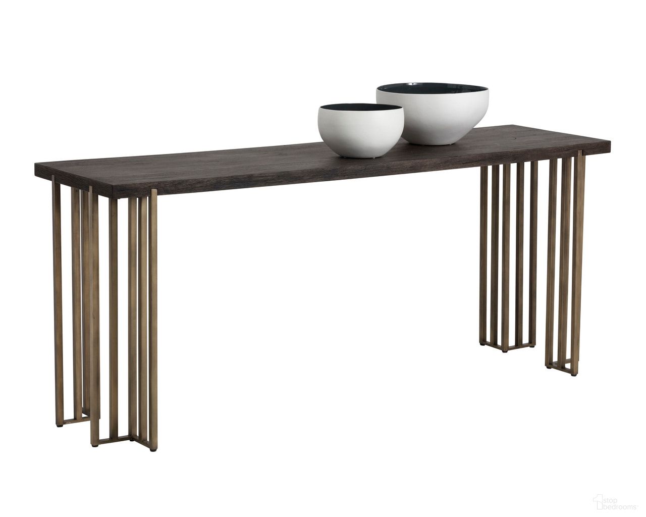 Alto Console Table In Espresso and Antique Brass