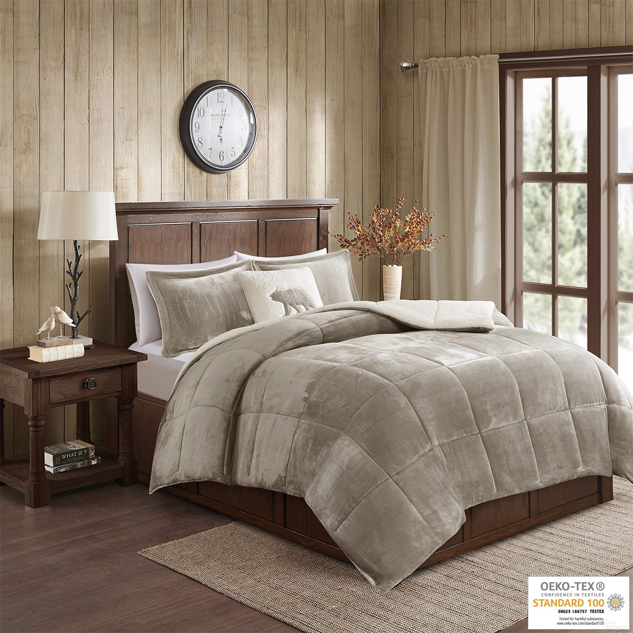 Alton Polyester Solid Velour To Berber 4 Piece Queen Comforter Set In Taupe/Ivory
