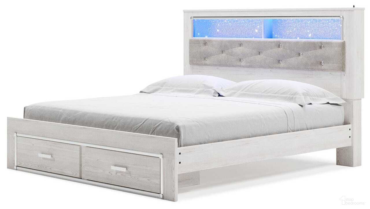 Altyra King Upholstered Bookcase Bed with Storage In White