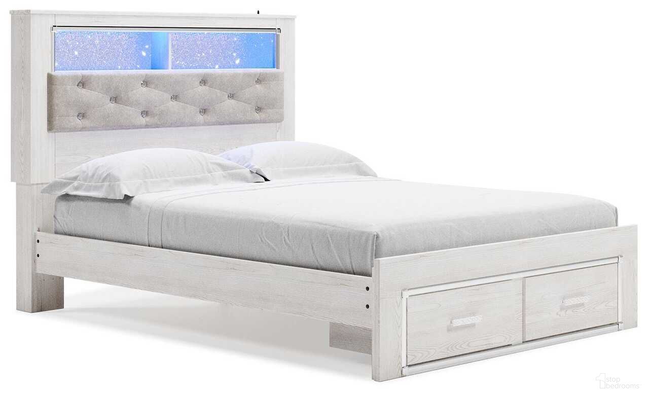 Altyra Queen Upholstered Bookcase Bed with Storage In White