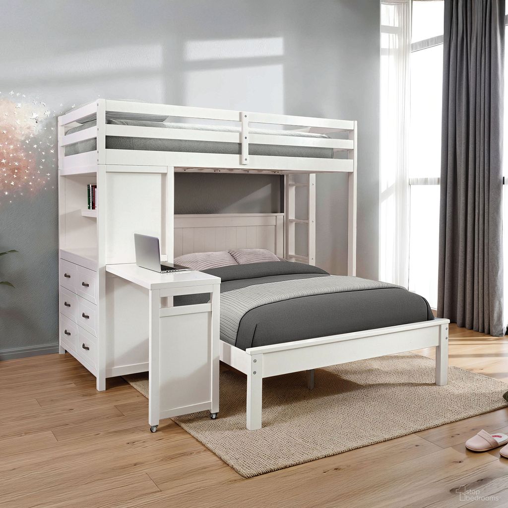 The appearance of Aludra Loft Bed with Full Bed In White designed by Furniture of America in the modern / contemporary interior design. This white piece of furniture was selected by 1StopBedrooms from Aludra Collection to add a touch of cosiness and style into your home. Sku: FM-BK205WH-T-1;FM-BK205WH-T-2;FM-BK205WH-T-3;FM-BK205WH-F-1;FM-BK205WH-F-2. Bed Size: Full. Bed Type: Loft Bed. Material: Pine Wood.