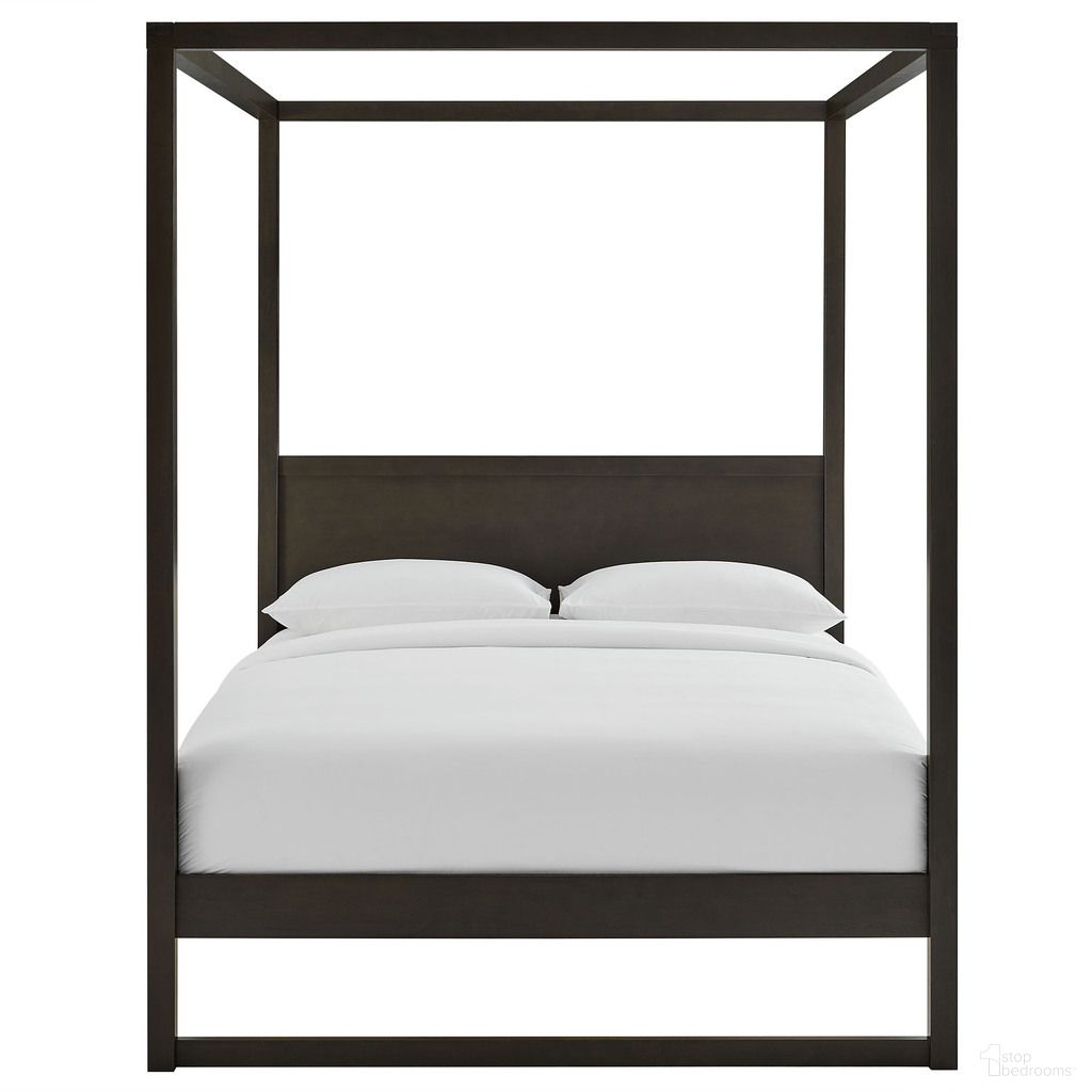 Alva Queen Wood Canopy Platform Bed In Smoked Oak