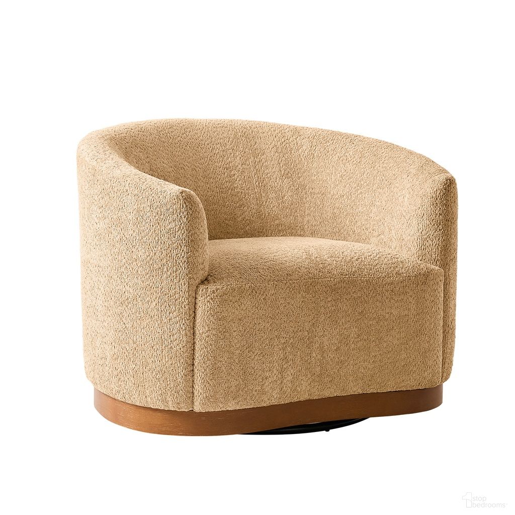 The appearance of Alva Swivel Armchair In Camel designed by Karat Home in the modern / contemporary interior design. This camel piece of furniture was selected by 1StopBedrooms from Alva Collection to add a touch of cosiness and style into your home. Sku: CHVT1436-CML. Material: Chenille.