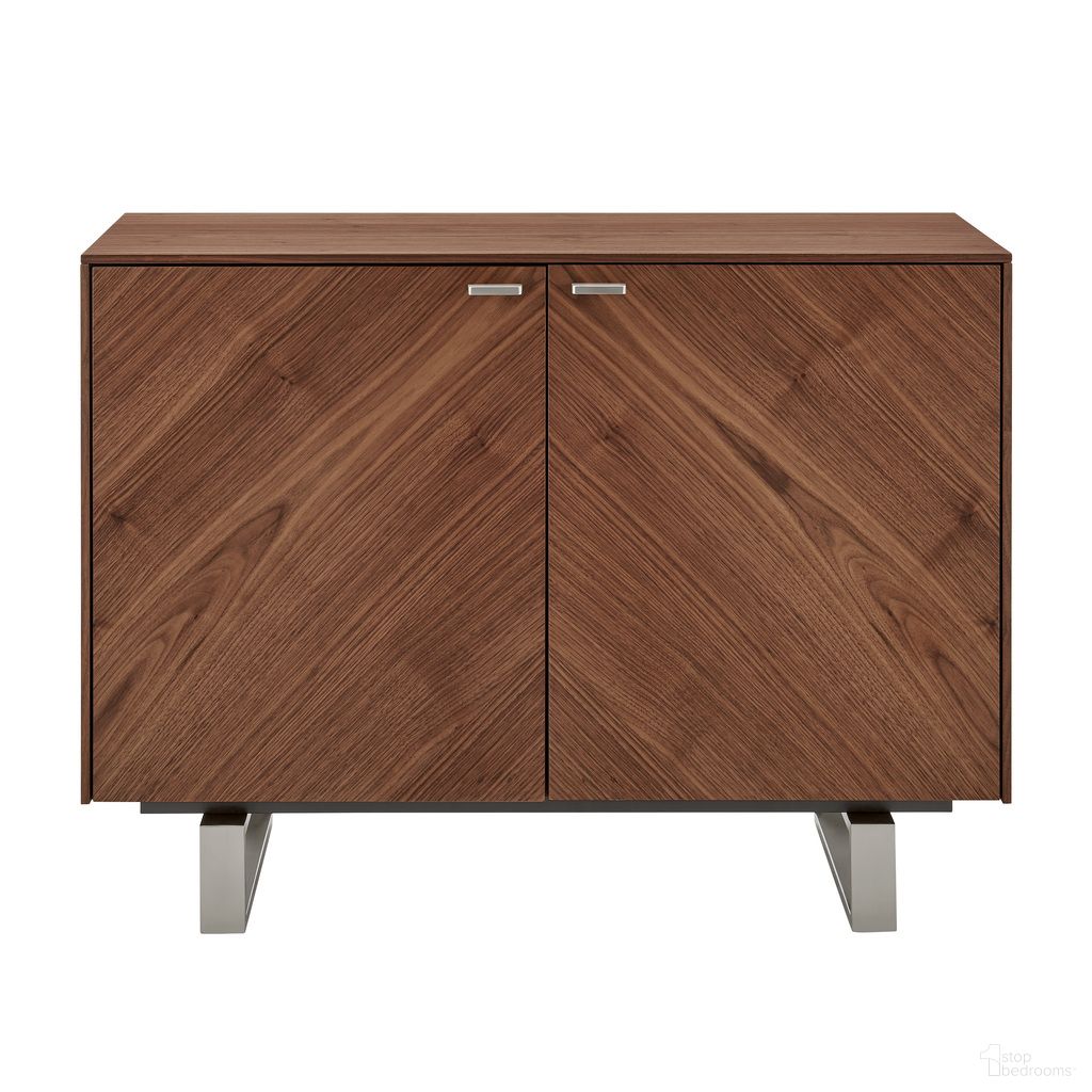 Alvarado 40 Inch Sideboard In Walnut and Brushed Stainless Steel