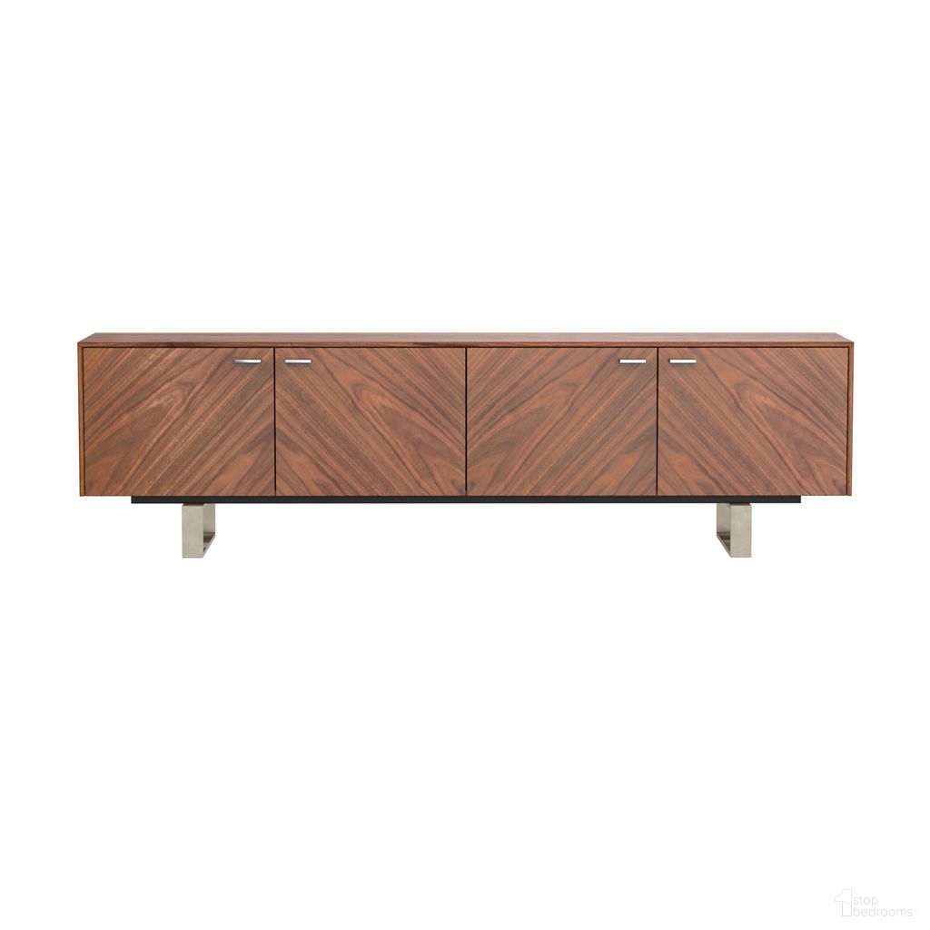 Alvarado 71 Inch Media Stand In Walnut and Brushed Stainless Steel
